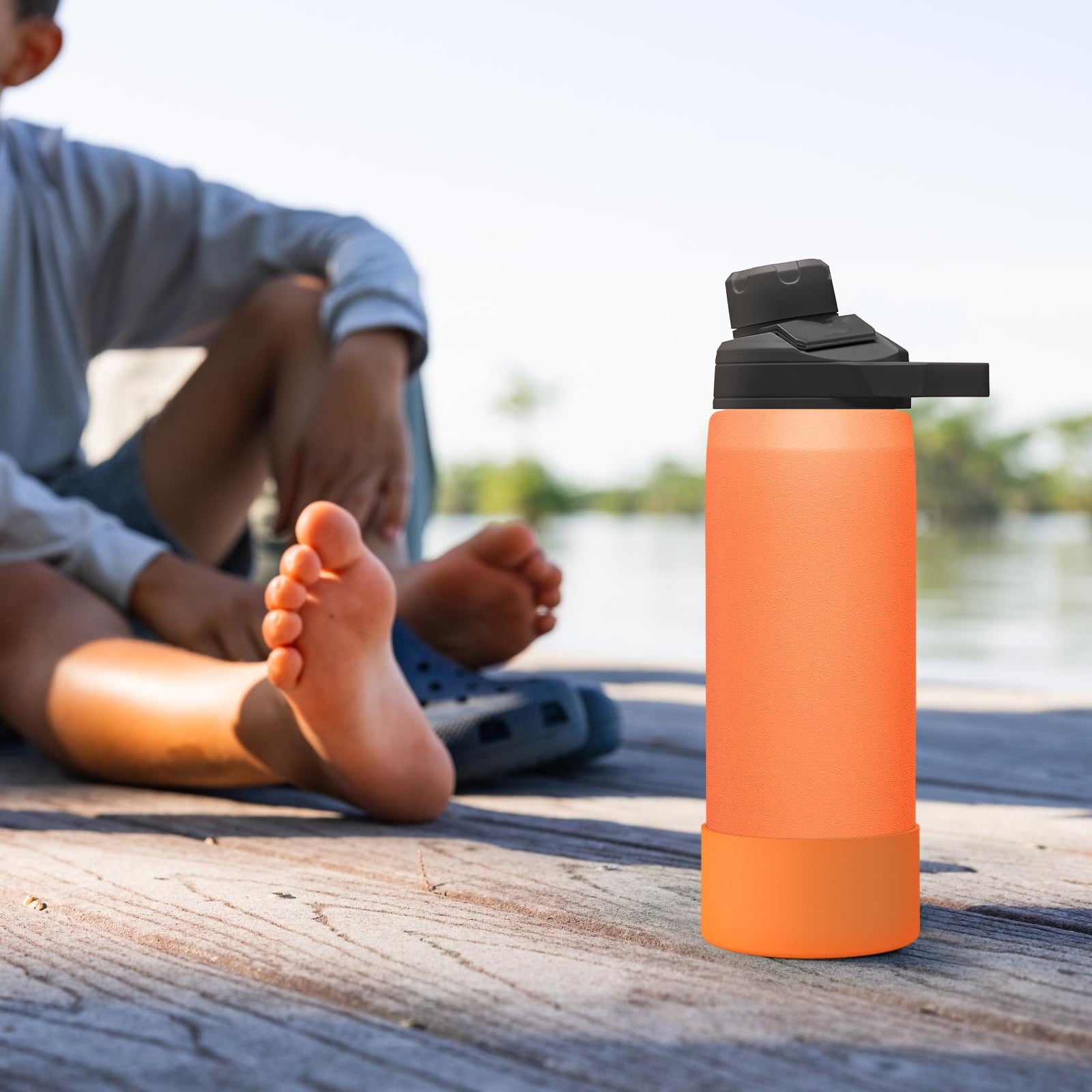 Linkidea 2 Pack Water Bottle Boot Compatible with CamelBak Eddy+20oz/25oz, Chute Mag 20oz/25oz, Carry Cap, Silicone Anti-Slip Bottle Bottom Bumper Protector (Orange) M387D