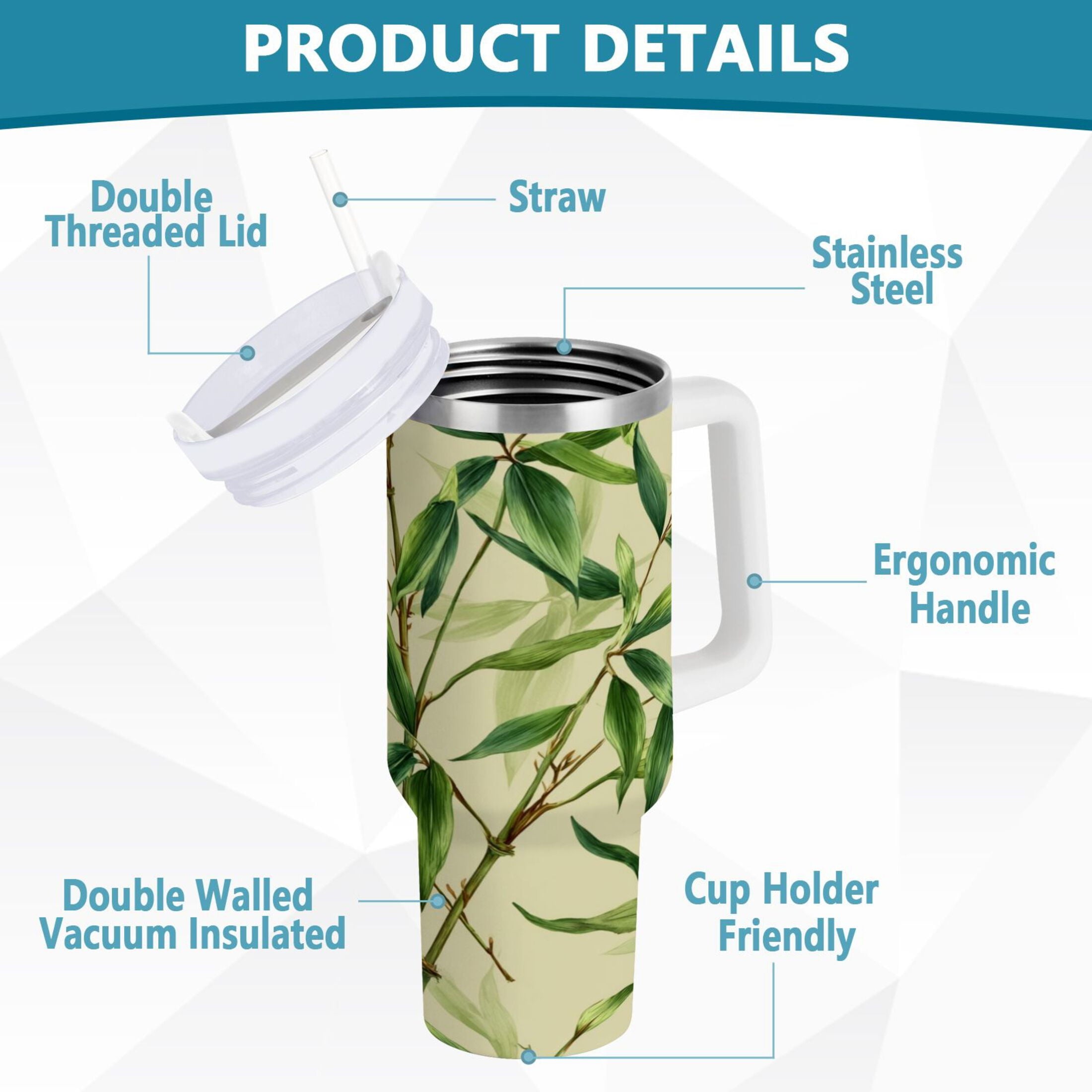 30 oz Insulated Stainless Steel Tumbler Double Wall Stainless Steel Tumbler with 2-Way Drinking Bamboo Pattern M558R