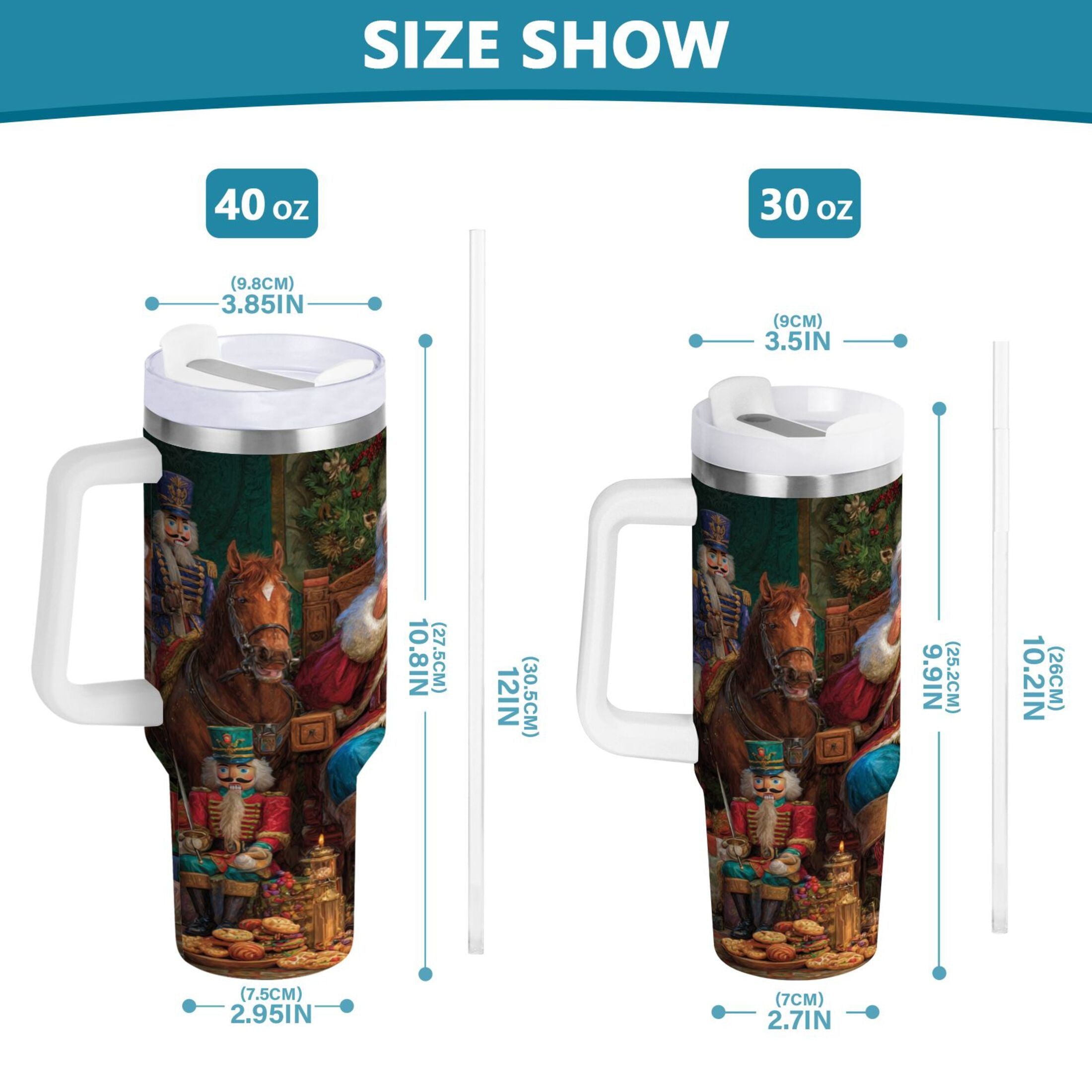 40 oz Insulated Stainless Steel Tumbler Double Wall Stainless Steel Tumbler with 2-Way Drinking Santa Eating Cookies M548Z