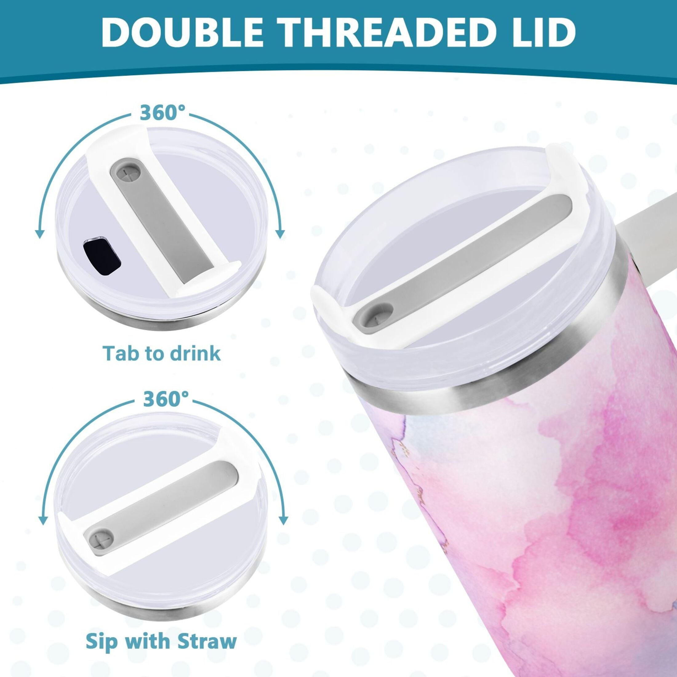 30 oz Insulated Stainless Steel Tumbler Double Wall Stainless Steel Tumbler with 2-Way Drinking Pastel Pink Marble Texture M614N
