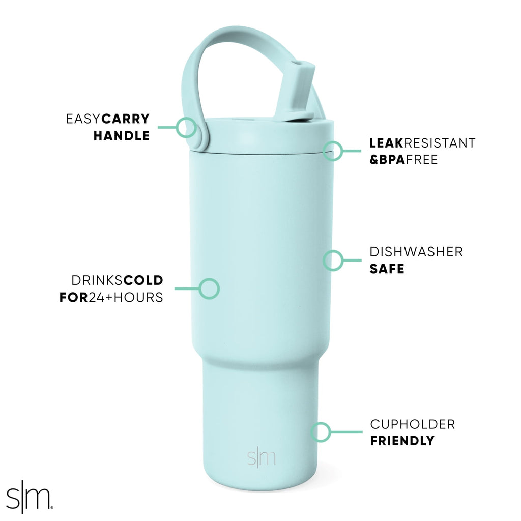 Simple Modern 24 fl oz Insulated Stainless Steel Trek Pivot Tumbler with Straw Lid and Top Handle|Seaside Blue M397V
