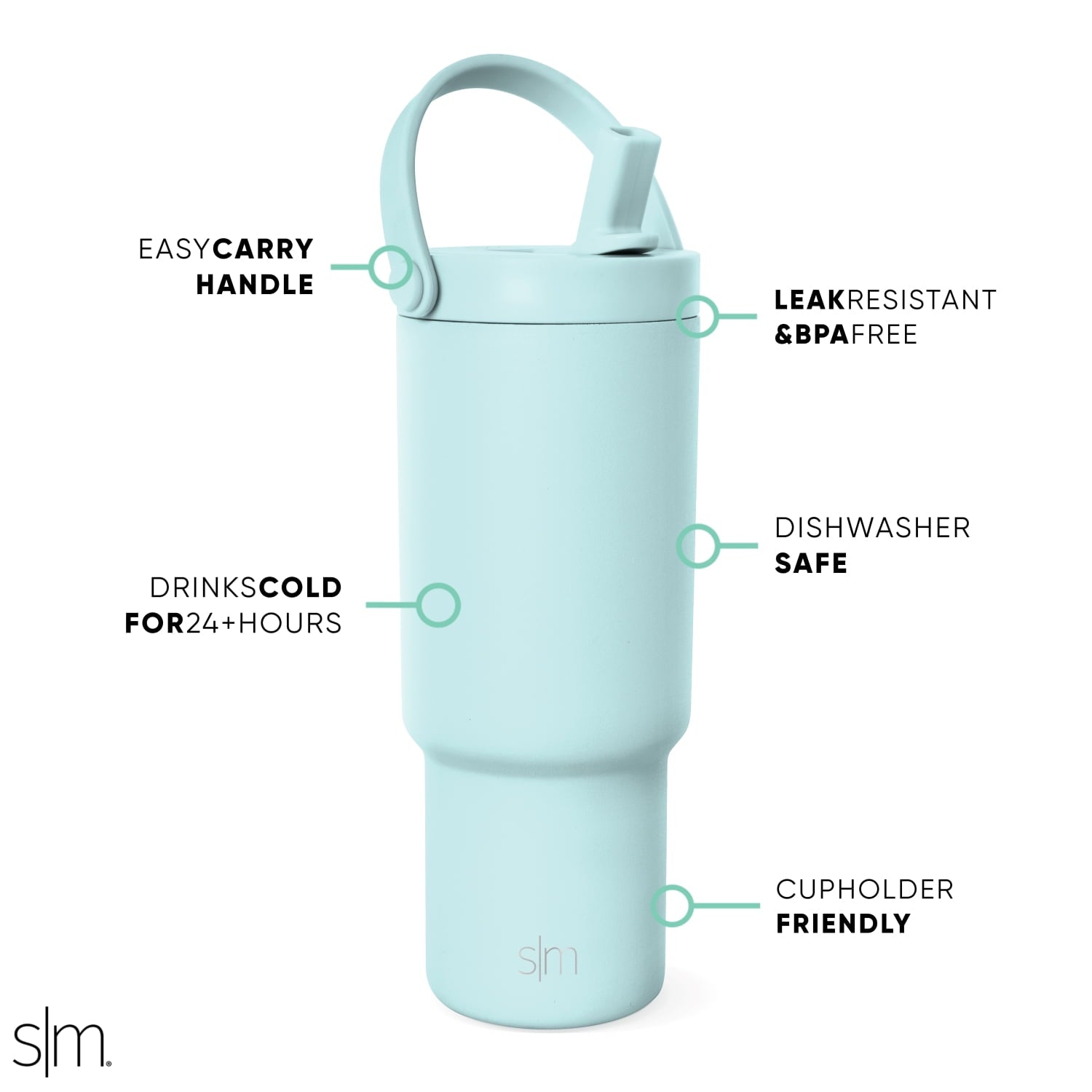 Simple Modern 24 fl oz Insulated Stainless Steel Trek Pivot Tumbler with Straw Lid and Top Handle|Seaside Blue M397V