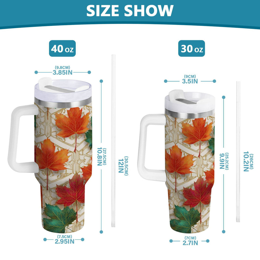 30 oz Insulated Stainless Steel Tumbler Double Wall Stainless Steel Tumbler with 2-Way Drinking Green and Red Maple Leaves M565Y