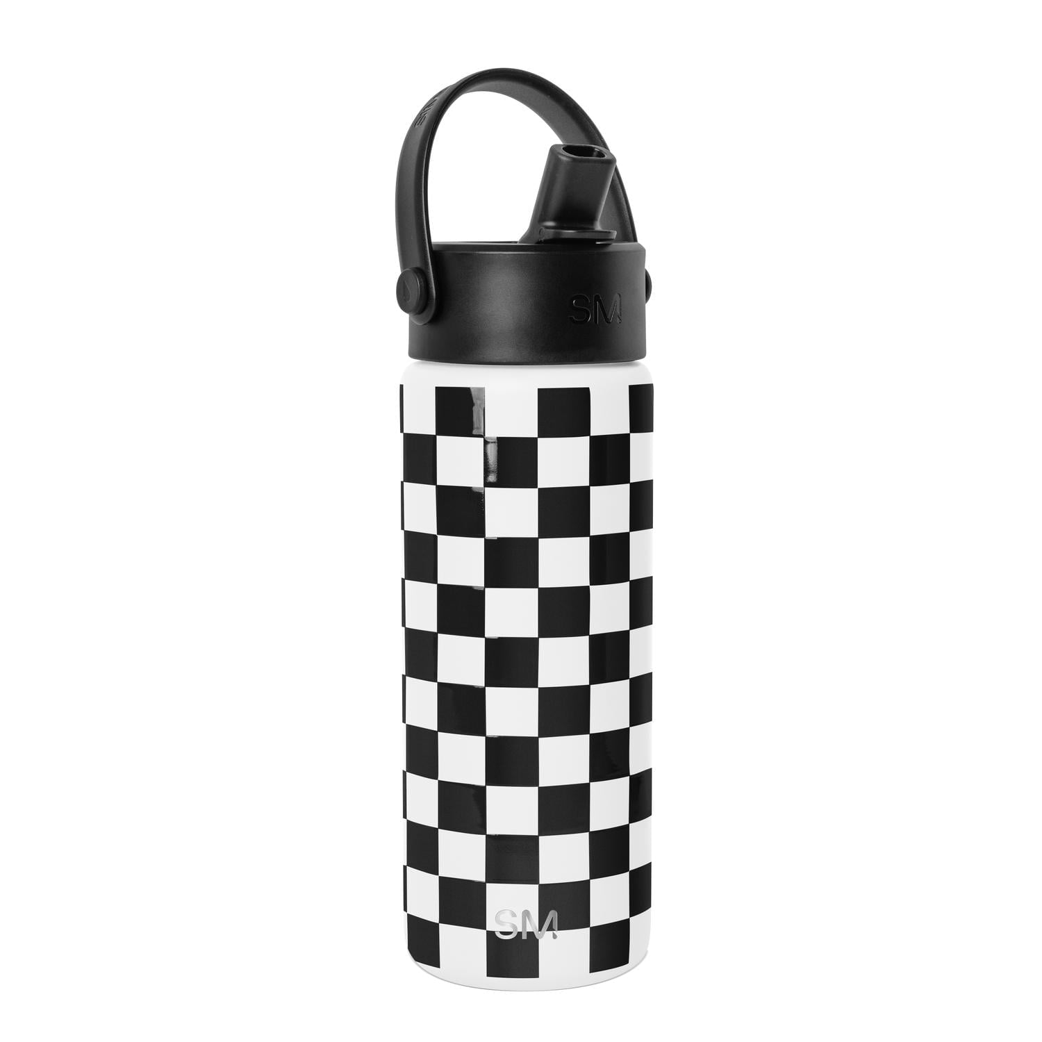 Simple Modern 18 fl oz Insulated Stainless Steel Summit Wide Mouth Water Bottle with Handle and Straw Lid|Black and White Checkmate M398U
