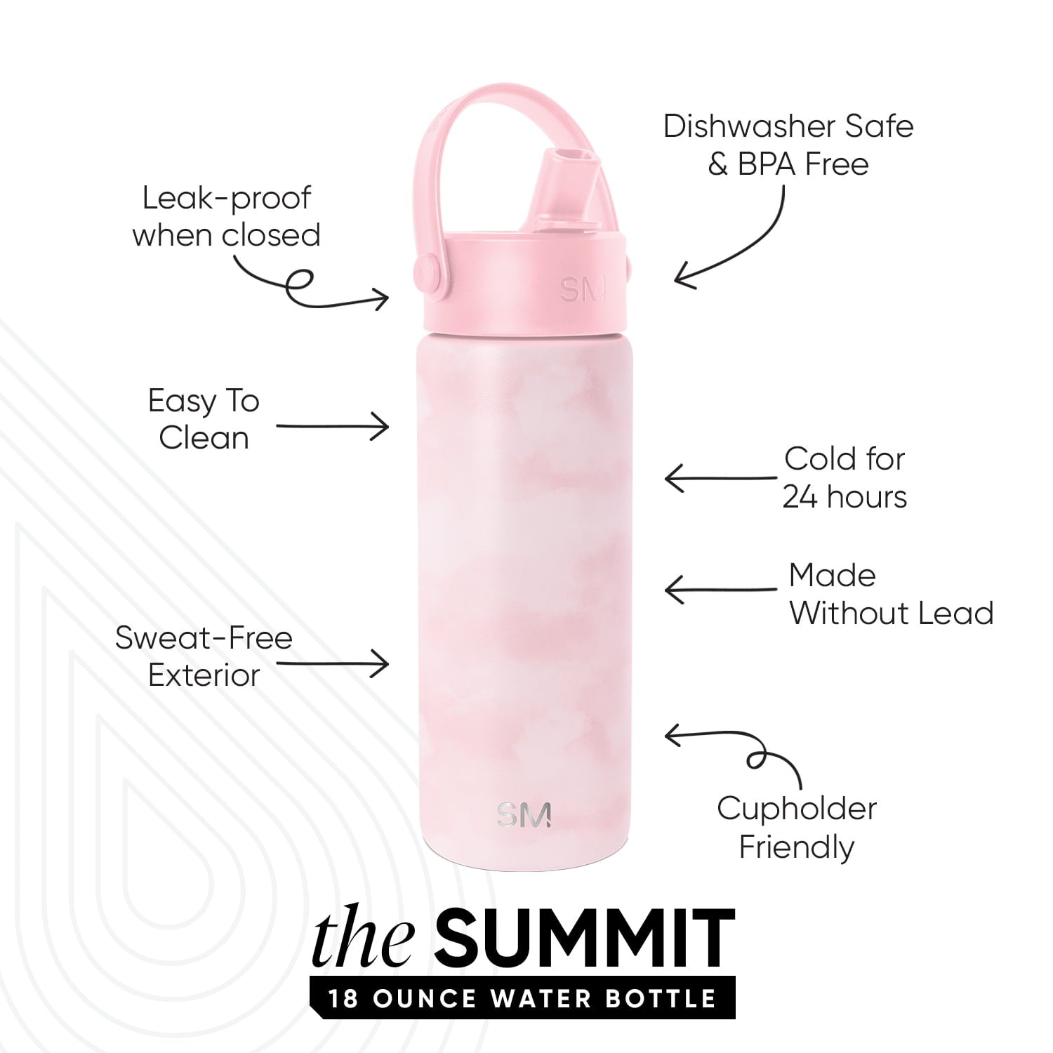 Simple Modern 18 fl oz Insulated Stainless Steel Summit Wide Mouth Water Bottle with Handle and Straw Lid|Black and White Checkmate M398U