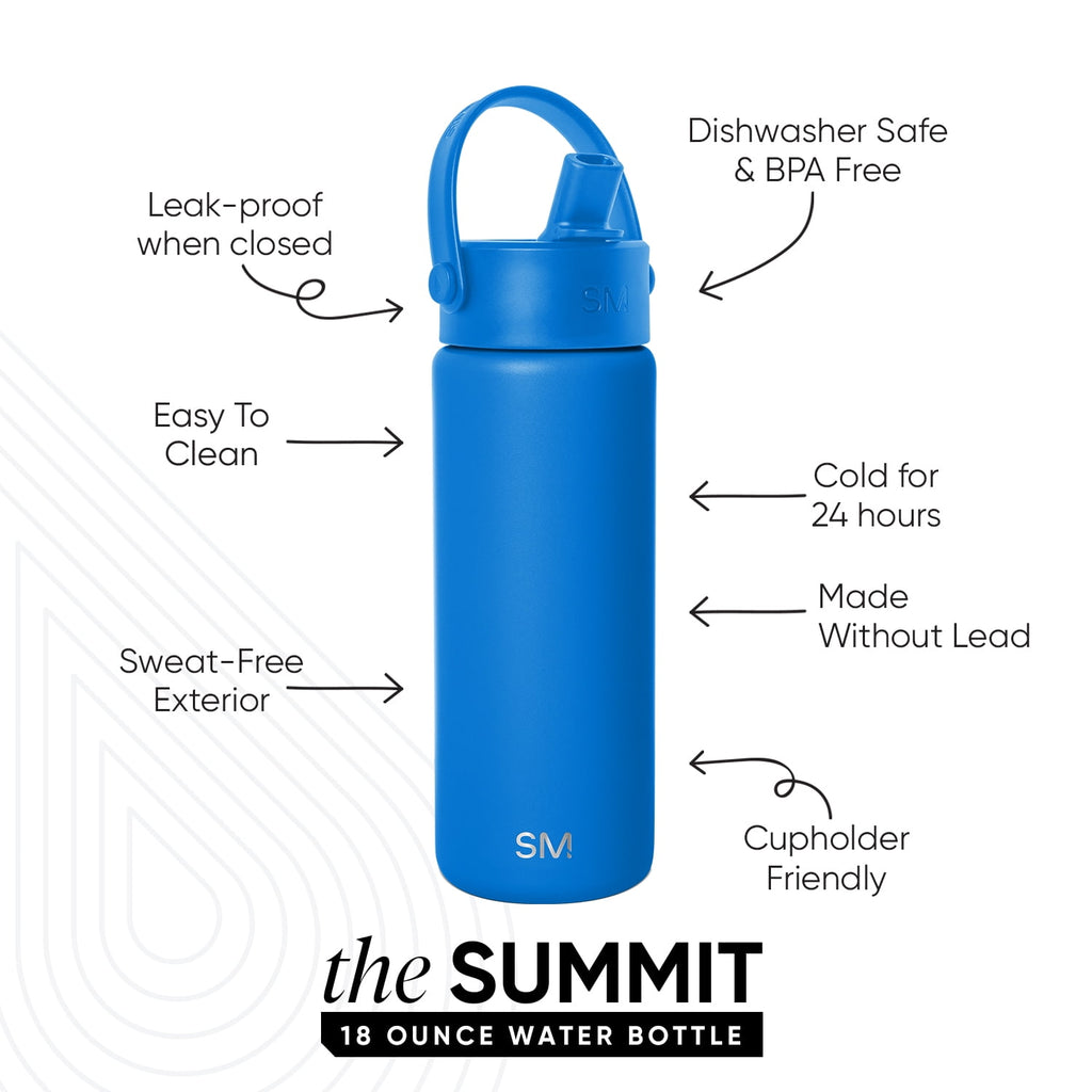 Simple Modern 18 fl oz Insulated Stainless Steel Summit Wide Mouth Water Bottle with Handle and Straw Lid|Black and White Checkmate M398U