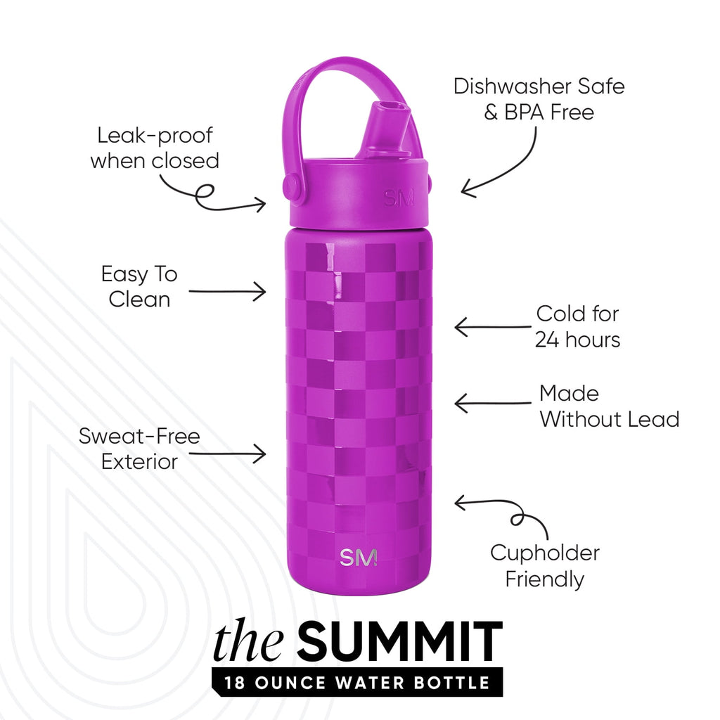 Simple Modern 18 fl oz Insulated Stainless Steel Summit Wide Mouth Water Bottle with Handle and Straw Lid|Black and White Checkmate M398U