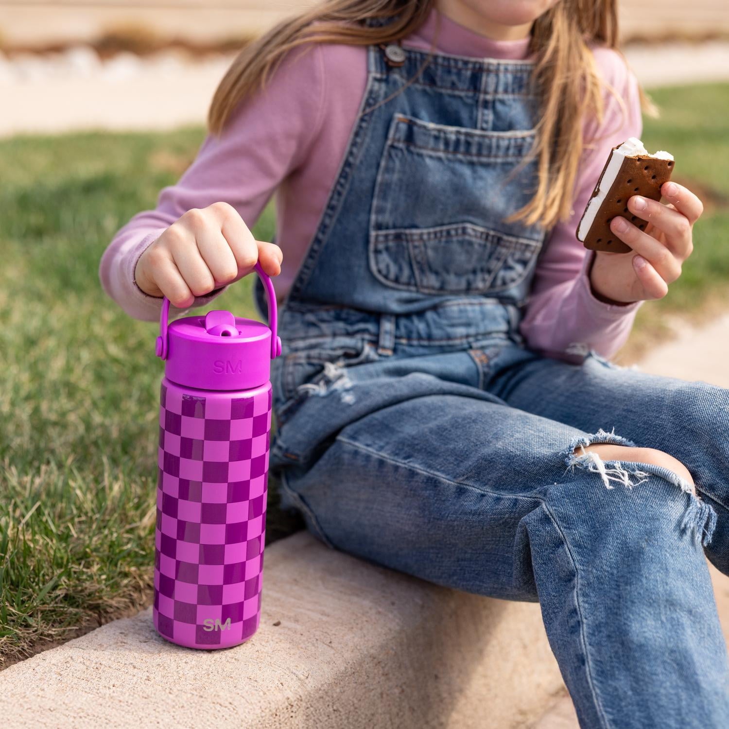 Simple Modern 18 fl oz Insulated Stainless Steel Summit Wide Mouth Water Bottle with Handle and Straw Lid|Black and White Checkmate M398U