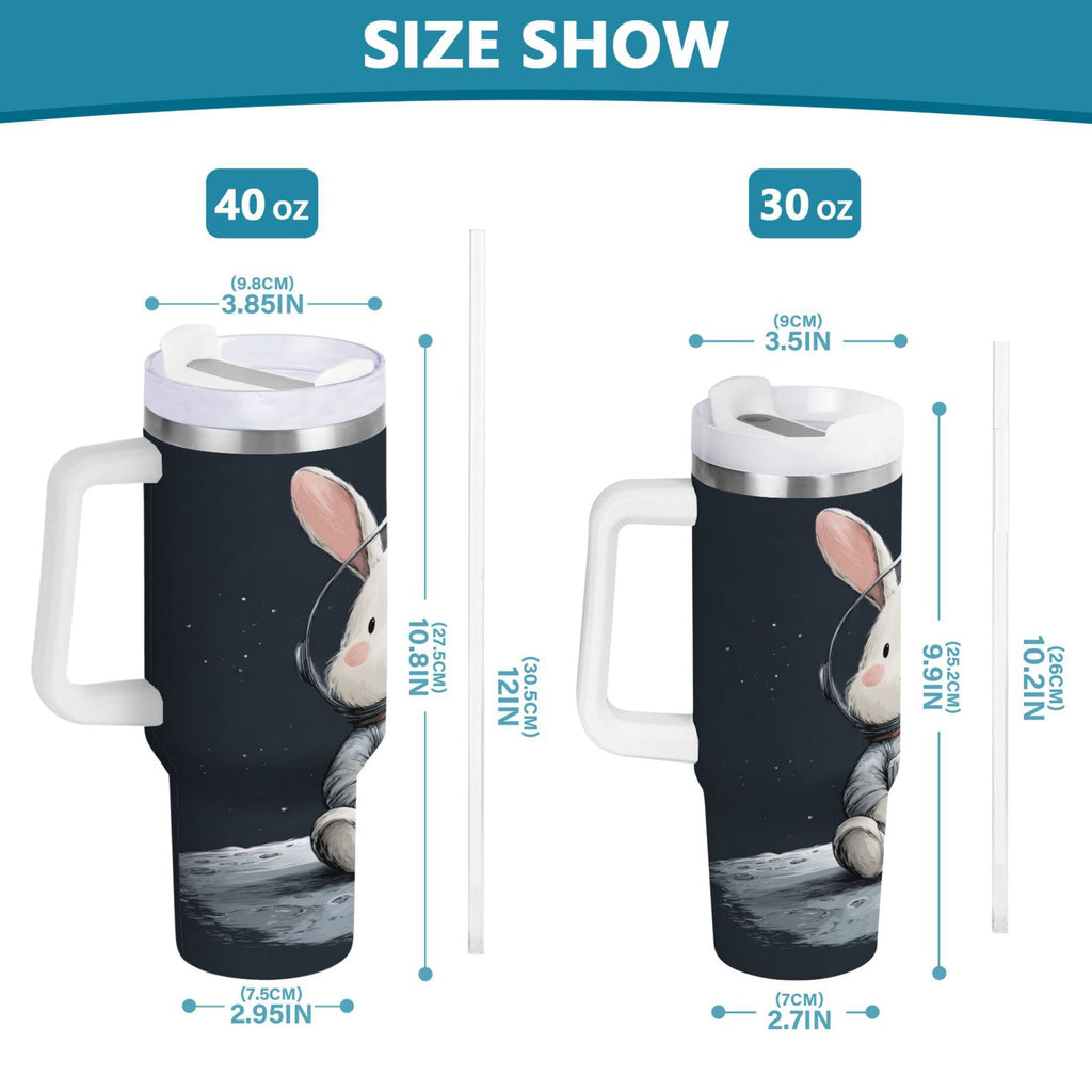 40 oz Insulated Stainless Steel Tumbler Double Wall Stainless Steel Tumbler with 2-Way Drinking Rabbit in A Space M673N