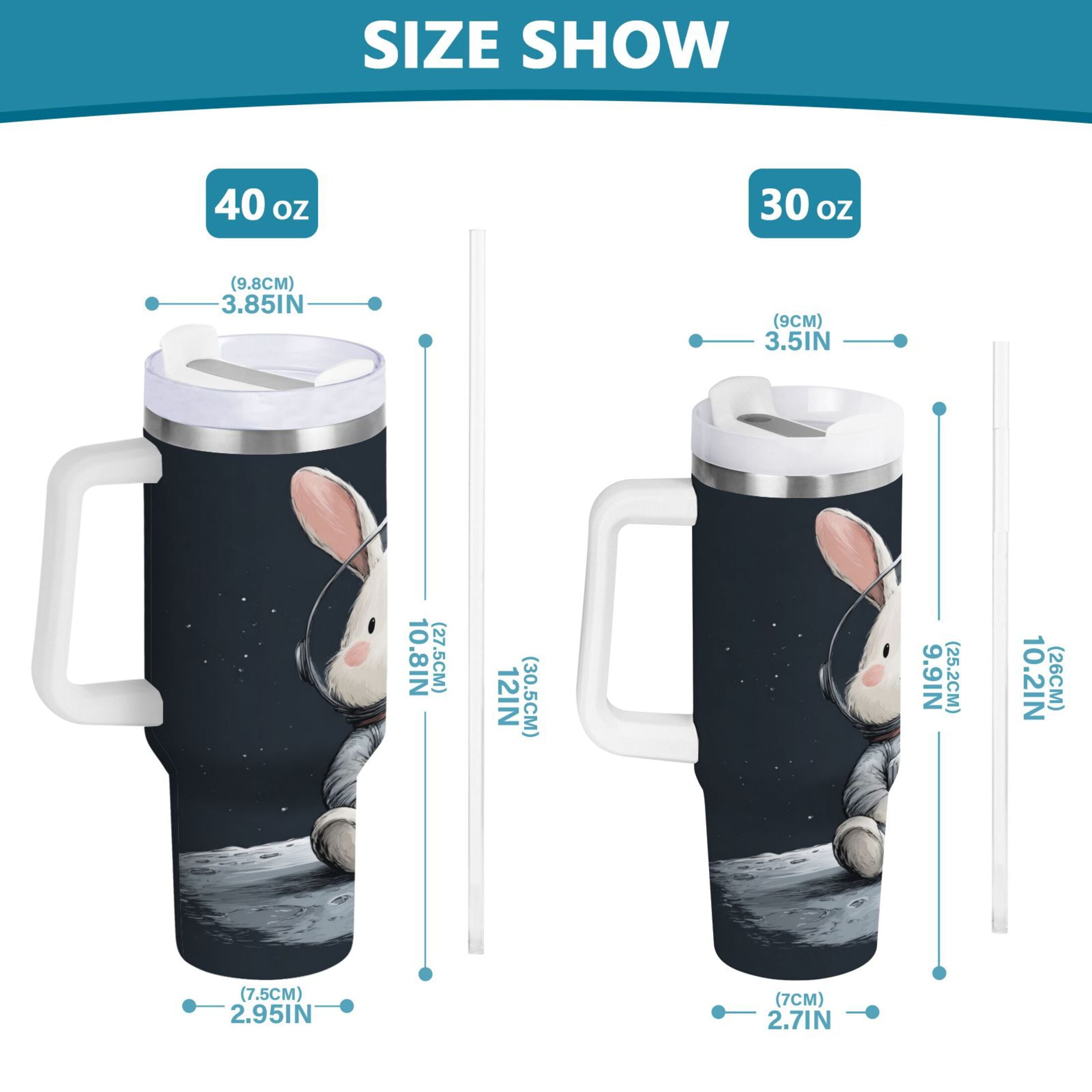 40 oz Insulated Stainless Steel Tumbler Double Wall Stainless Steel Tumbler with 2-Way Drinking Rabbit in A Space M673N