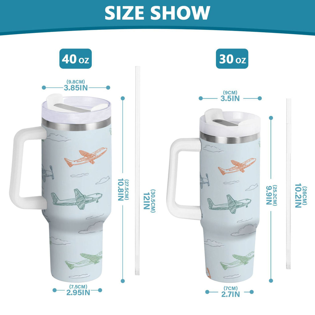 30 oz Insulated Stainless Steel Tumbler Double Wall Stainless Steel Tumbler with 2-Way Drinking Pastel Doodle Airplanes M593S