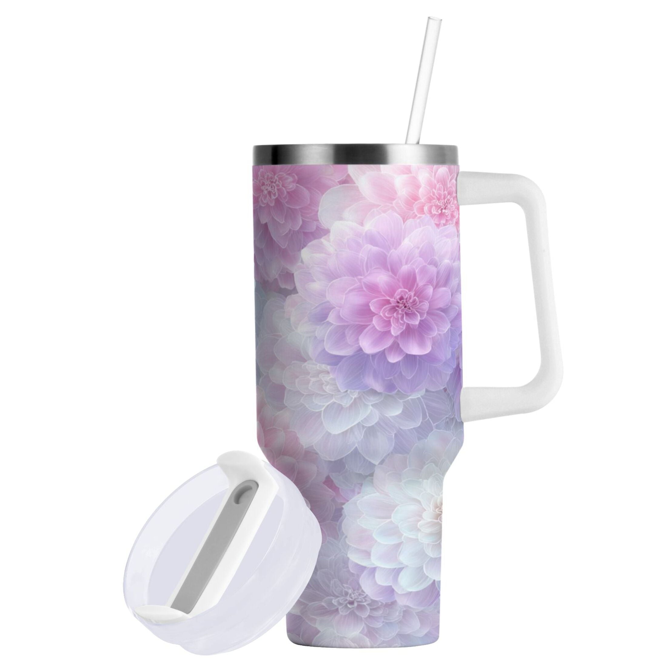 30 oz Insulated Stainless Steel Tumbler Double Wall Stainless Steel Tumbler with 2-Way Drinking Cute Pastel Watercolor Floral M578H