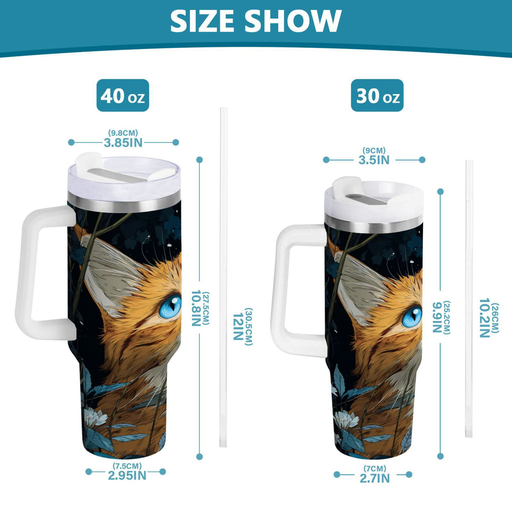 30 oz Insulated Stainless Steel Tumbler Double Wall Stainless Steel Tumbler with 2-Way Drinking Orange Cat with Blue Eyes M585E