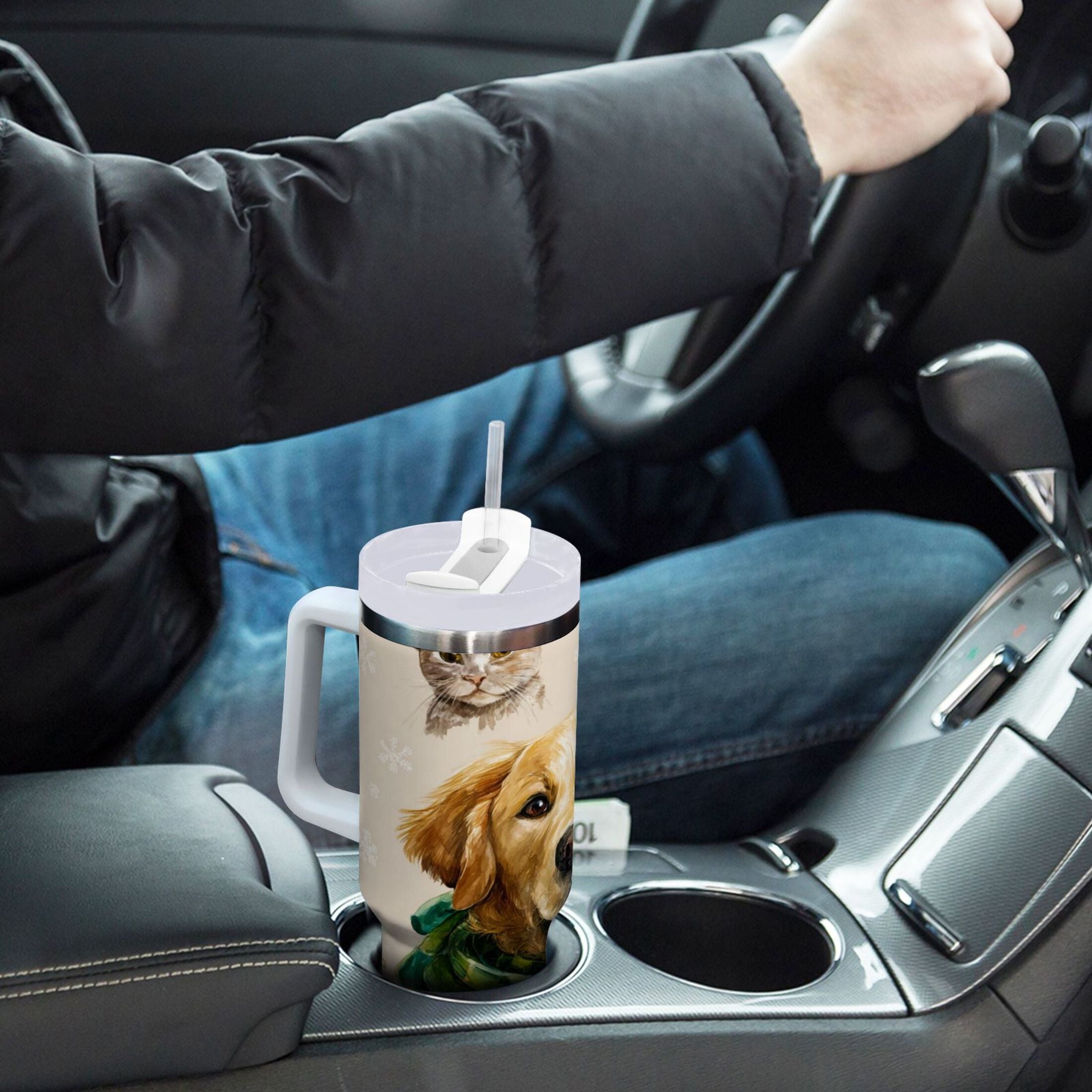 30 oz Insulated Stainless Steel Tumbler Double Wall Stainless Steel Tumbler with 2-Way Drinking Watercolor Animals Pattern M618F
