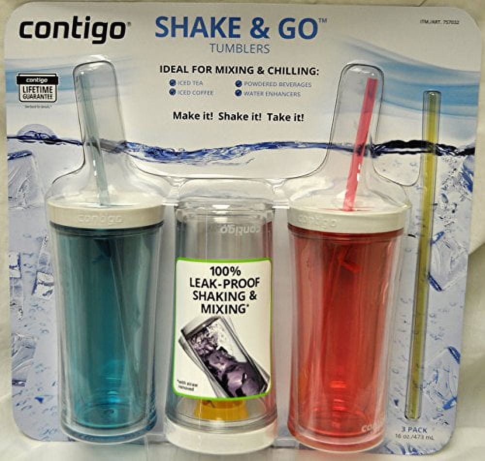 Contigo Shake &amp; Go Plastic Tumblers - Set of 3 (Pink Blue &amp; Clear) M121W