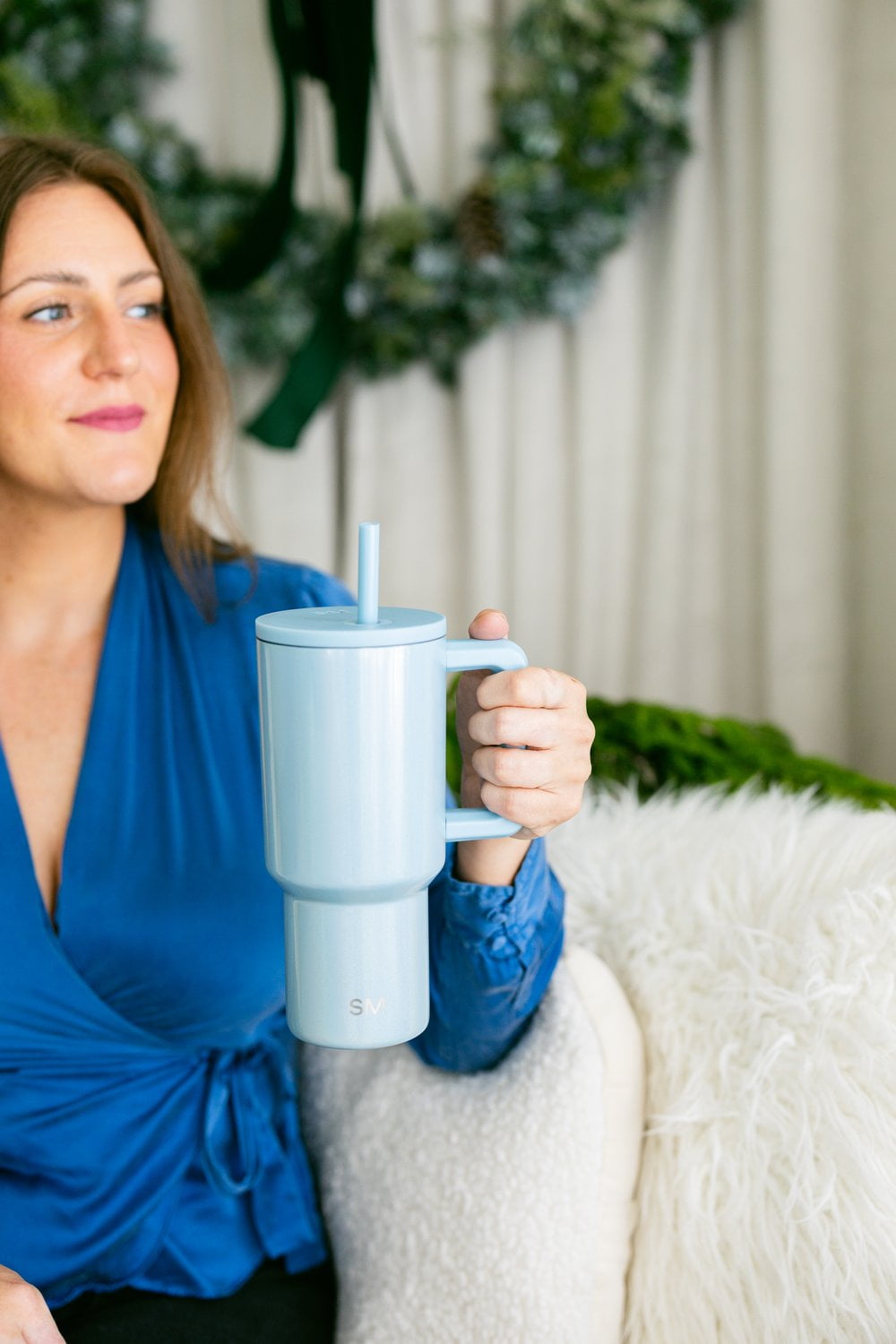 Simple Modern 30 fl oz Insulated Stainless Steel Trek Tumbler with Straw Lid | Seaglass Sage and Cream Checkmate M690W