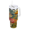 30 oz Insulated Stainless Steel Tumbler Double Wall Stainless Steel Tumbler with 2-Way Drinking Red Mushrooms with Flowers M449E