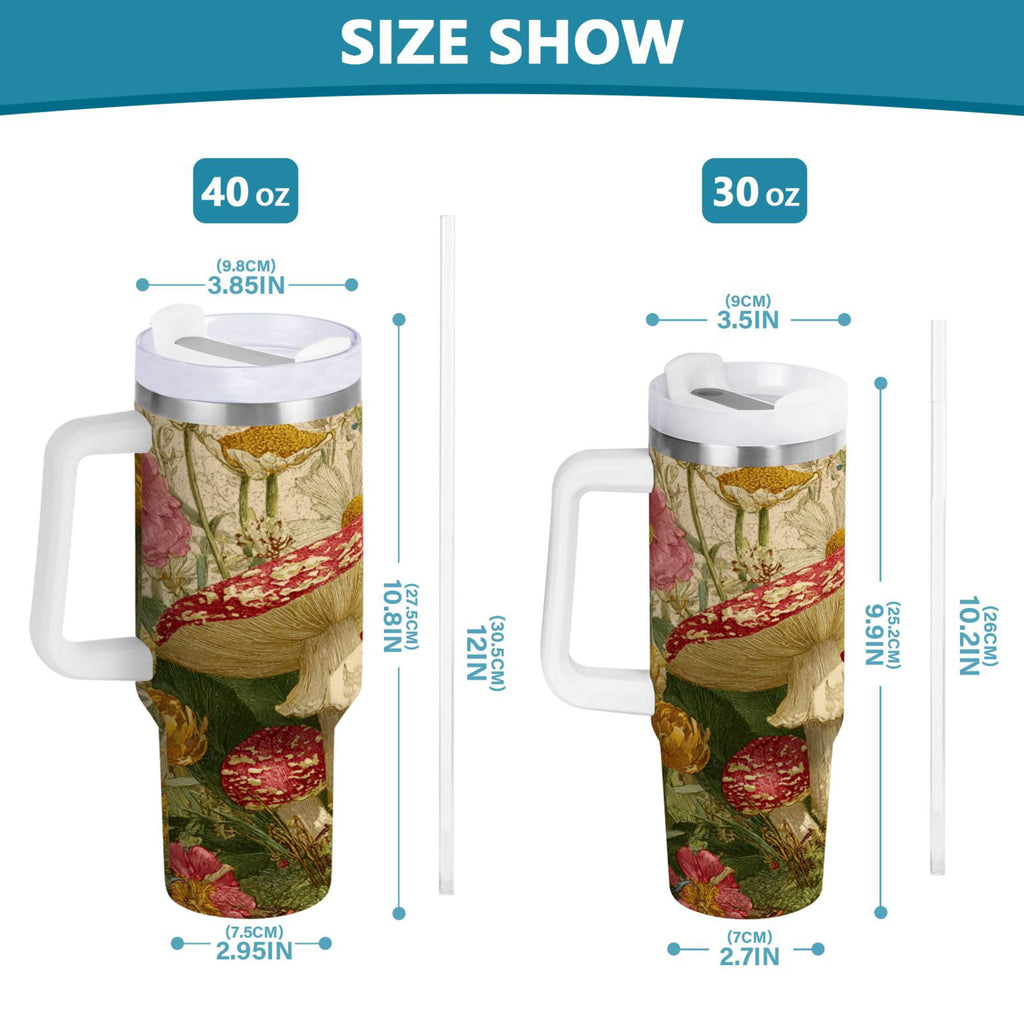 30 oz Insulated Stainless Steel Tumbler Double Wall Stainless Steel Tumbler with 2-Way Drinking Red Mushrooms with Flowers M449E