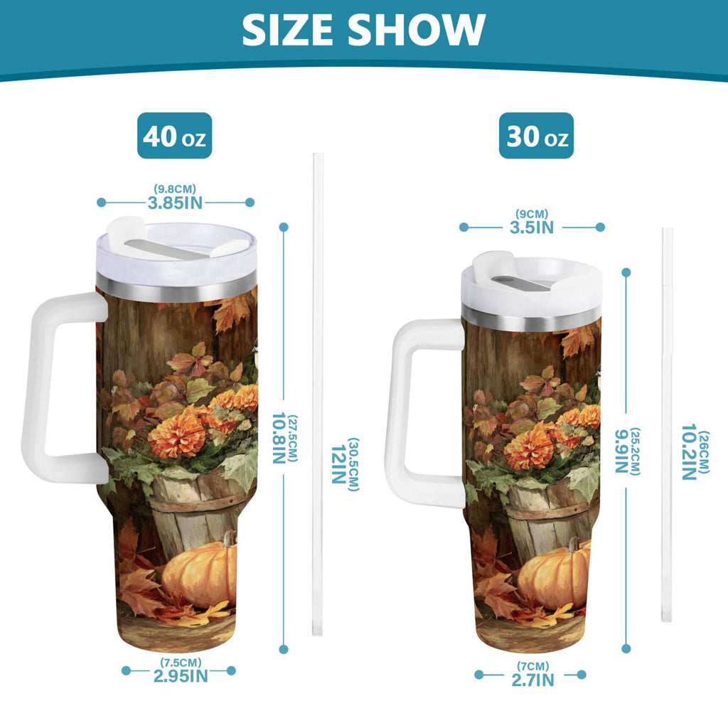 30 oz Insulated Stainless Steel Tumbler Double Wall Stainless Steel Tumbler with 2-Way Drinking Beautiful Fall Scene M610C