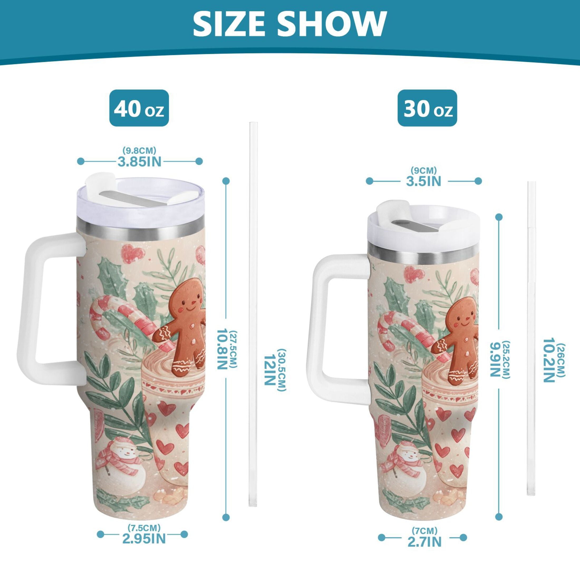 30 oz Insulated Stainless Steel Tumbler Double Wall Stainless Steel Tumbler with 2-Way Drinking Cute Christmas Design M600R