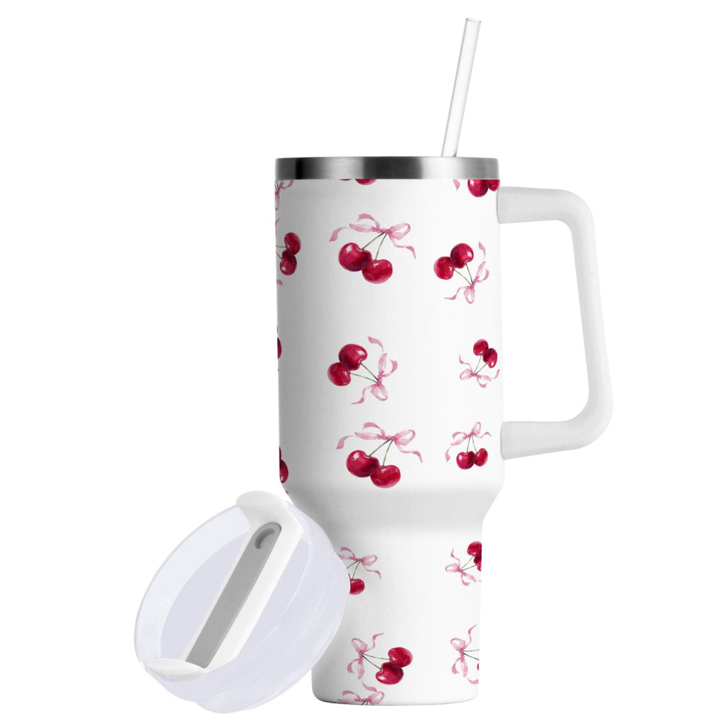 30 oz Insulated Stainless Steel Tumbler Double Wall Stainless Steel Tumbler with 2-Way Drinking Watercolor Cherries Pattern M604Z