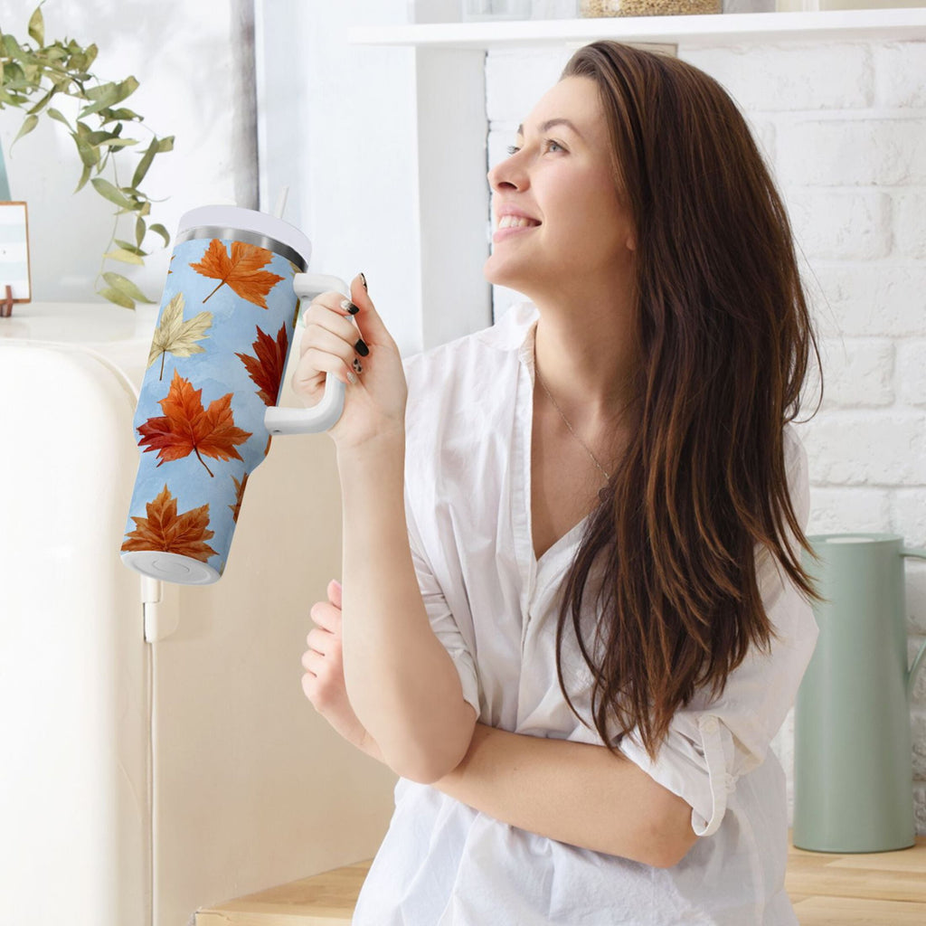 30 oz Insulated Stainless Steel Tumbler Double Wall Stainless Steel Tumbler with 2-Way Drinking Autumn Maple Leaves M641D