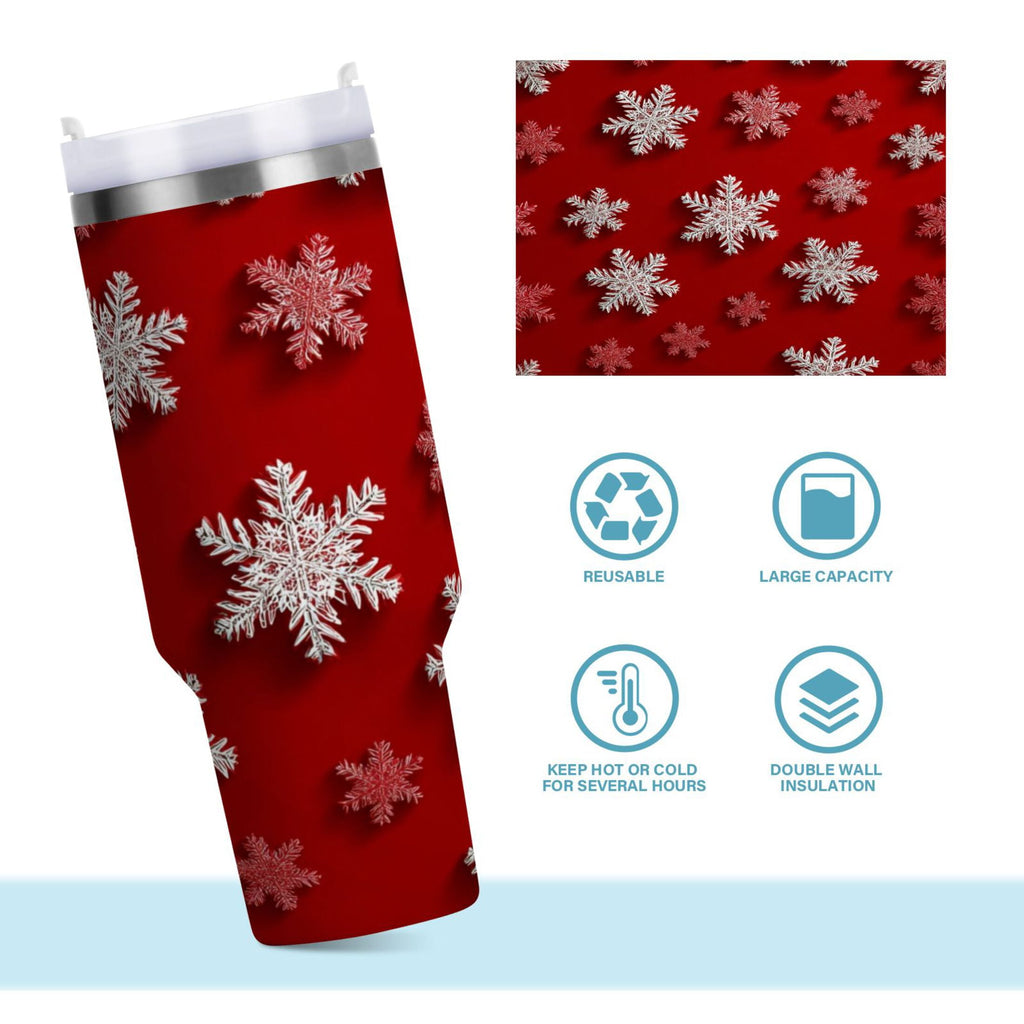 30 oz Insulated Stainless Steel Tumbler Double Wall Stainless Steel Tumbler with 2-Way Drinking Red and White Snowflakes M554W