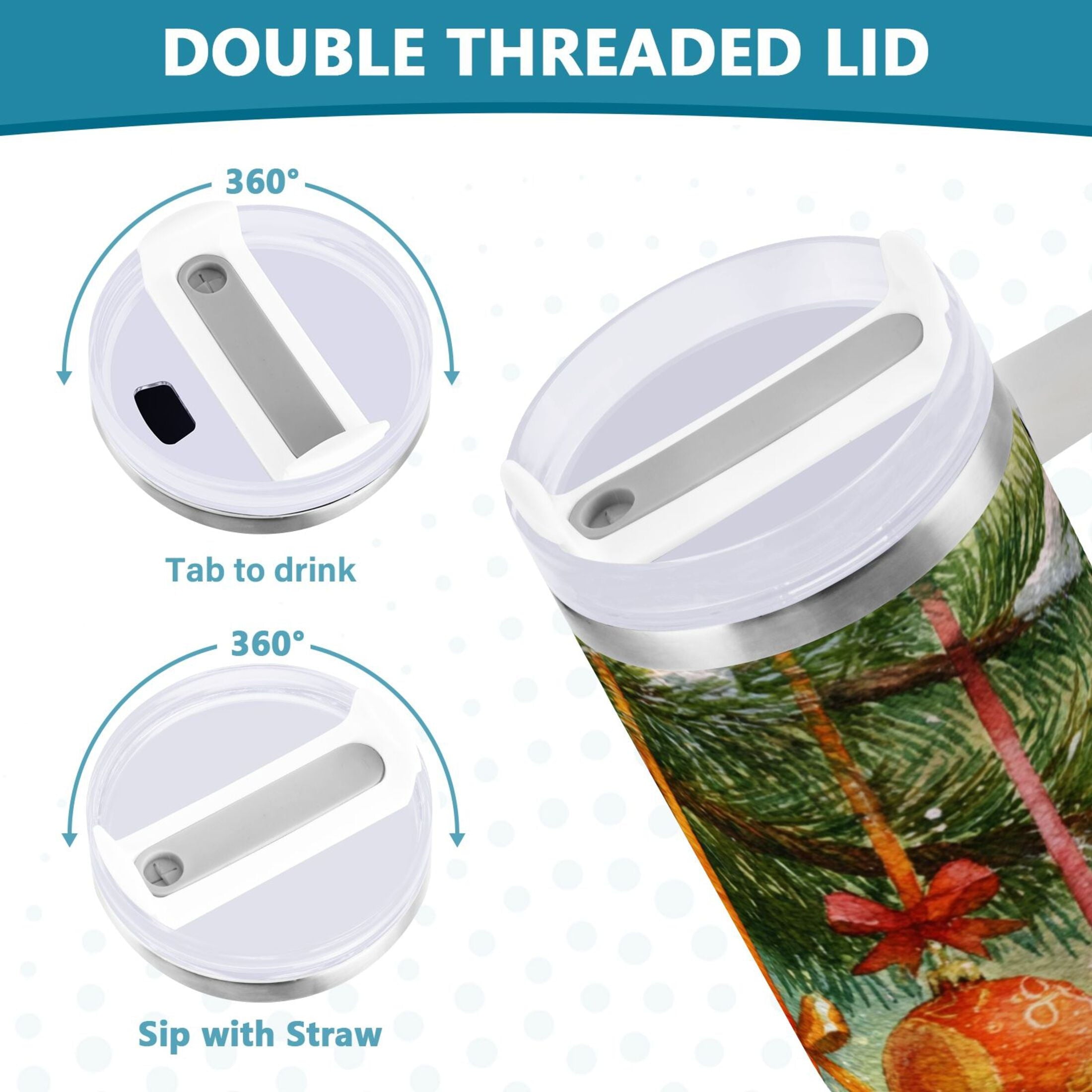 30 oz Insulated Stainless Steel Tumbler Double Wall Stainless Steel Tumbler with 2-Way Drinking Christmas Ornaments Watercolor Painting M639D