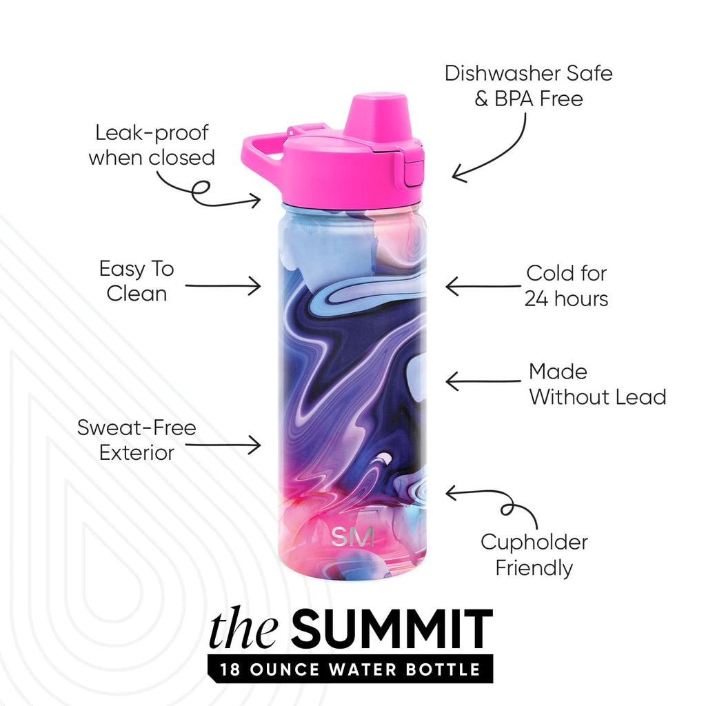Simple Modern 18 fl oz Insulated Stainless Steel Summit Water Bottle with Covered Silicone Straw Lid | Dreamcicle M401J