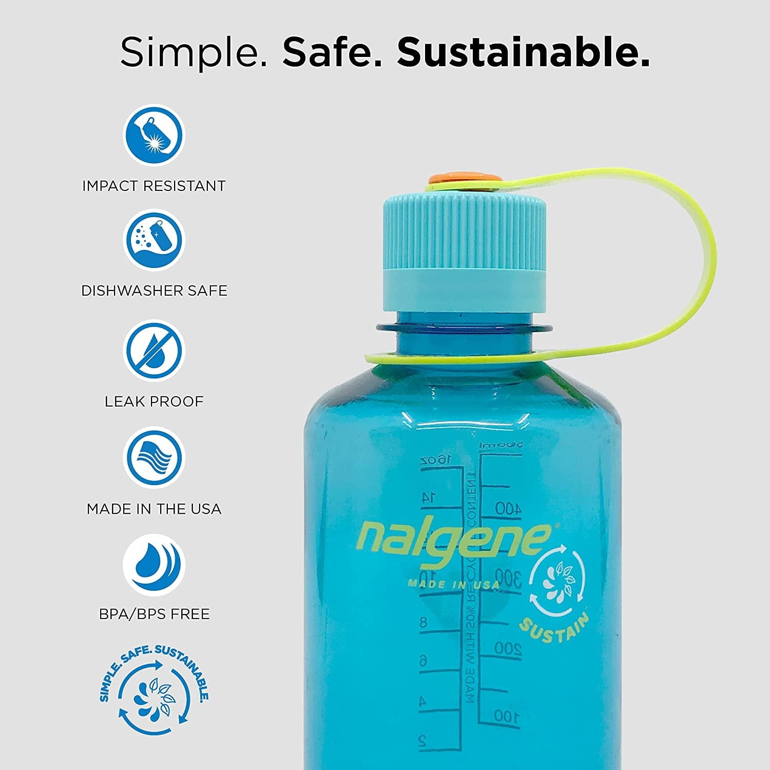 Nalgene Sustain 16 oz. Narrow Mouth Water Bottle - Cornflower Blue M141E