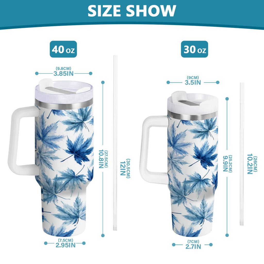 30 oz Insulated Stainless Steel Tumbler Double Wall Stainless Steel Tumbler with 2-Way Drinking Abstract Blue Maple Leaves M581Z