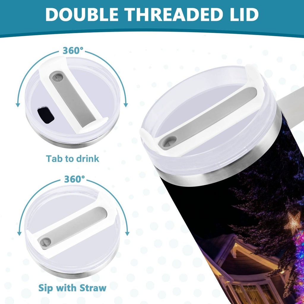 40 oz Insulated Stainless Steel Tumbler Double Wall Stainless Steel Tumbler with 2-Way Drinking Christmas Trees with Lights M664M