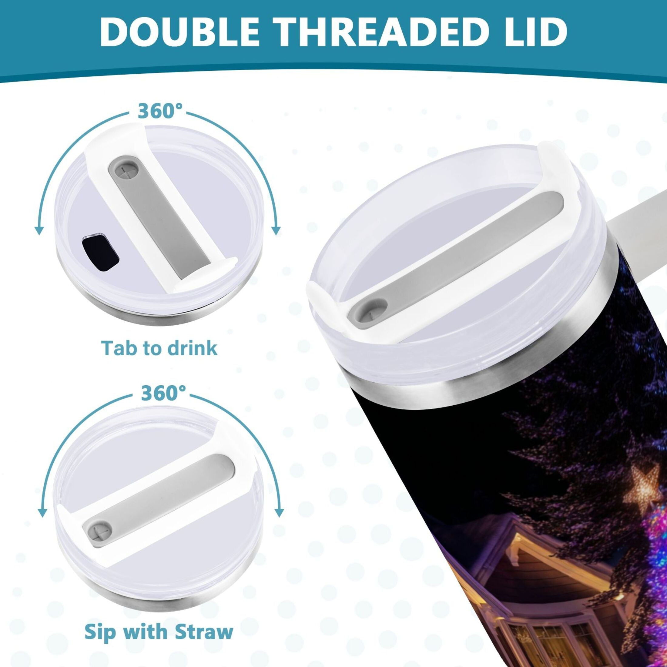 40 oz Insulated Stainless Steel Tumbler Double Wall Stainless Steel Tumbler with 2-Way Drinking Christmas Trees with Lights M664M
