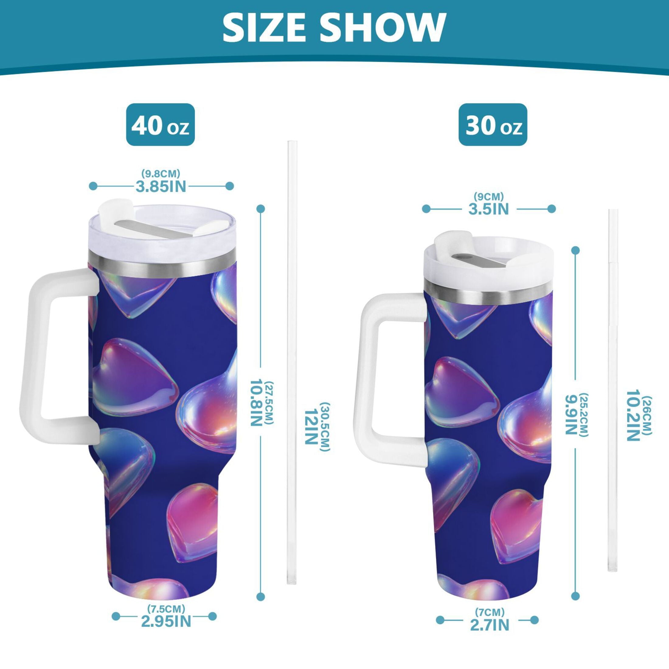 30 oz Insulated Stainless Steel Tumbler Double Wall Stainless Steel Tumbler with 2-Way Drinking Pink-purple Hearts M508H