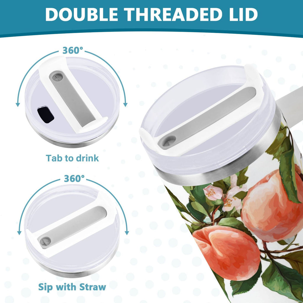 30 oz Insulated Stainless Steel Tumbler Double Wall Stainless Steel Tumbler with 2-Way Drinking Peach Fruit Pattern M503G
