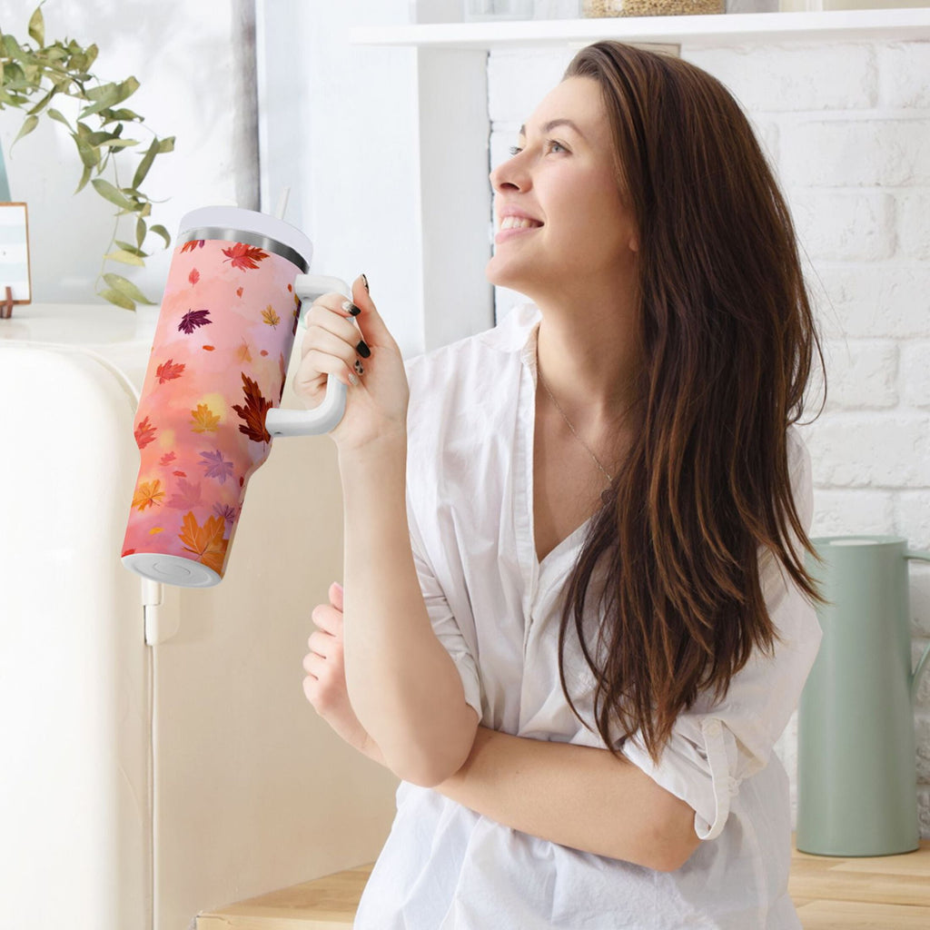 30 oz Insulated Stainless Steel Tumbler Double Wall Stainless Steel Tumbler with 2-Way Drinking Autumn Leaves Falling M588S