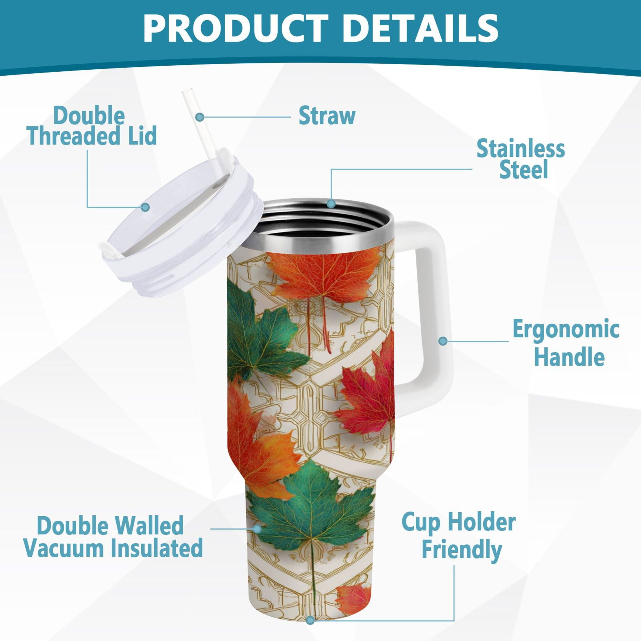 30 oz Insulated Stainless Steel Tumbler Double Wall Stainless Steel Tumbler with 2-Way Drinking Green and Red Maple Leaves M565Y