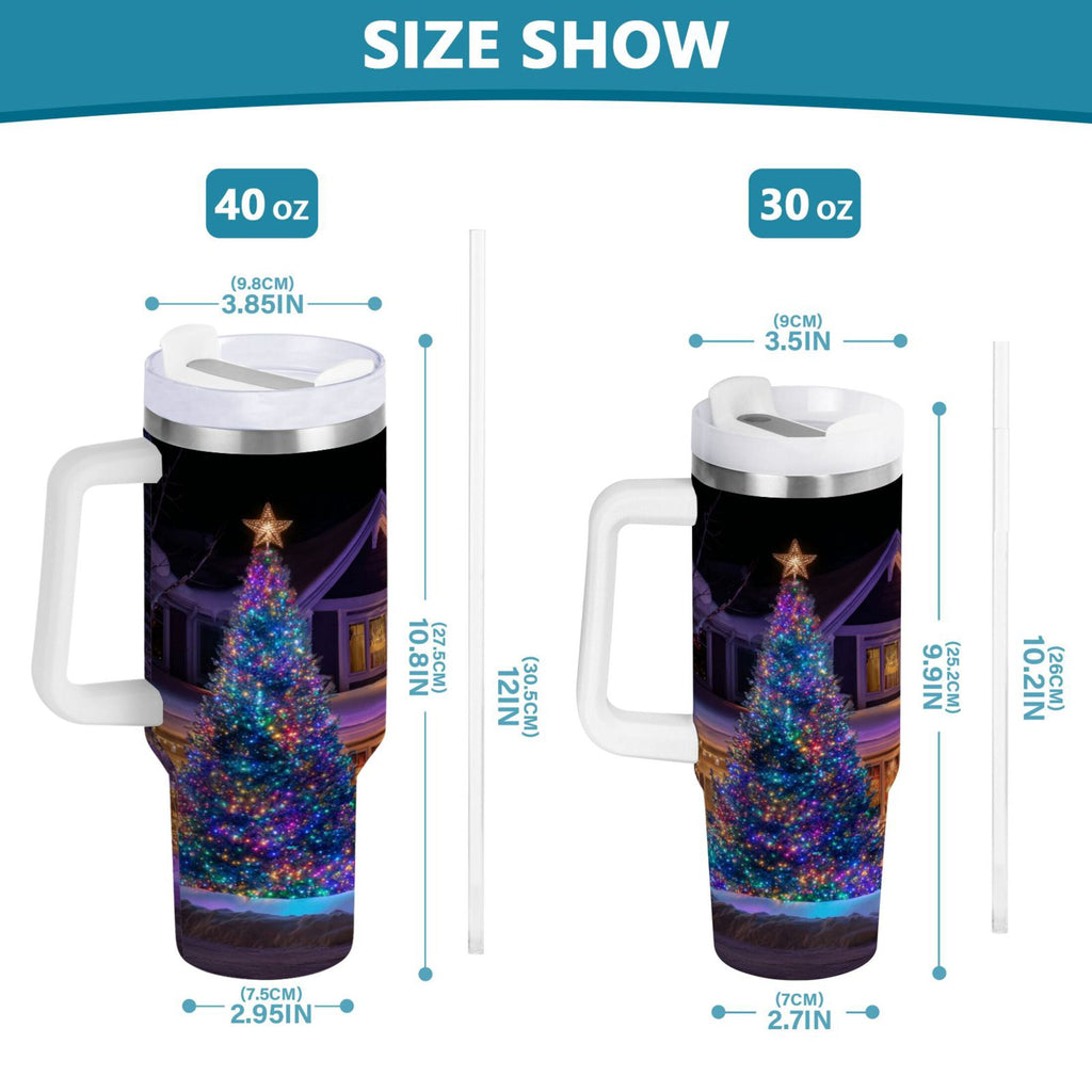 40 oz Insulated Stainless Steel Tumbler Double Wall Stainless Steel Tumbler with 2-Way Drinking Christmas Trees with Lights M664M