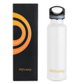 LIFE'S EASY 20 oz. Sports Insulated Water Bottle with Lid. Stainless Steel Vacuum Double Wall Thermo for Modern Hot and Cold Drinks, Simple Metal Hydro Canteen for Travel Men and Women (White) M417D