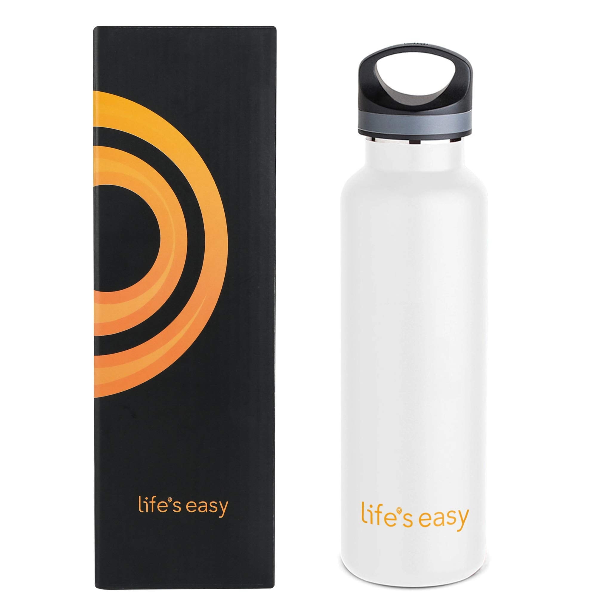 LIFE'S EASY 20 oz. Sports Insulated Water Bottle with Lid. Stainless Steel Vacuum Double Wall Thermo for Modern Hot and Cold Drinks, Simple Metal Hydro Canteen for Travel Men and Women (White) M417D