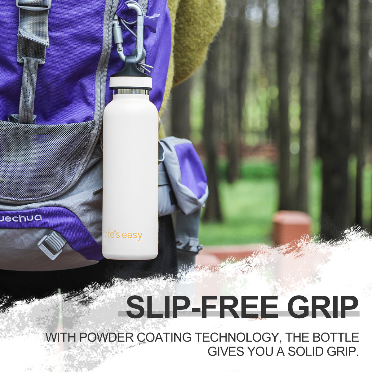 LIFE'S EASY 20 oz. Sports Insulated Water Bottle with Lid. Stainless Steel Vacuum Double Wall Thermo for Modern Hot and Cold Drinks, Simple Metal Hydro Canteen for Travel Men and Women (White) M417D