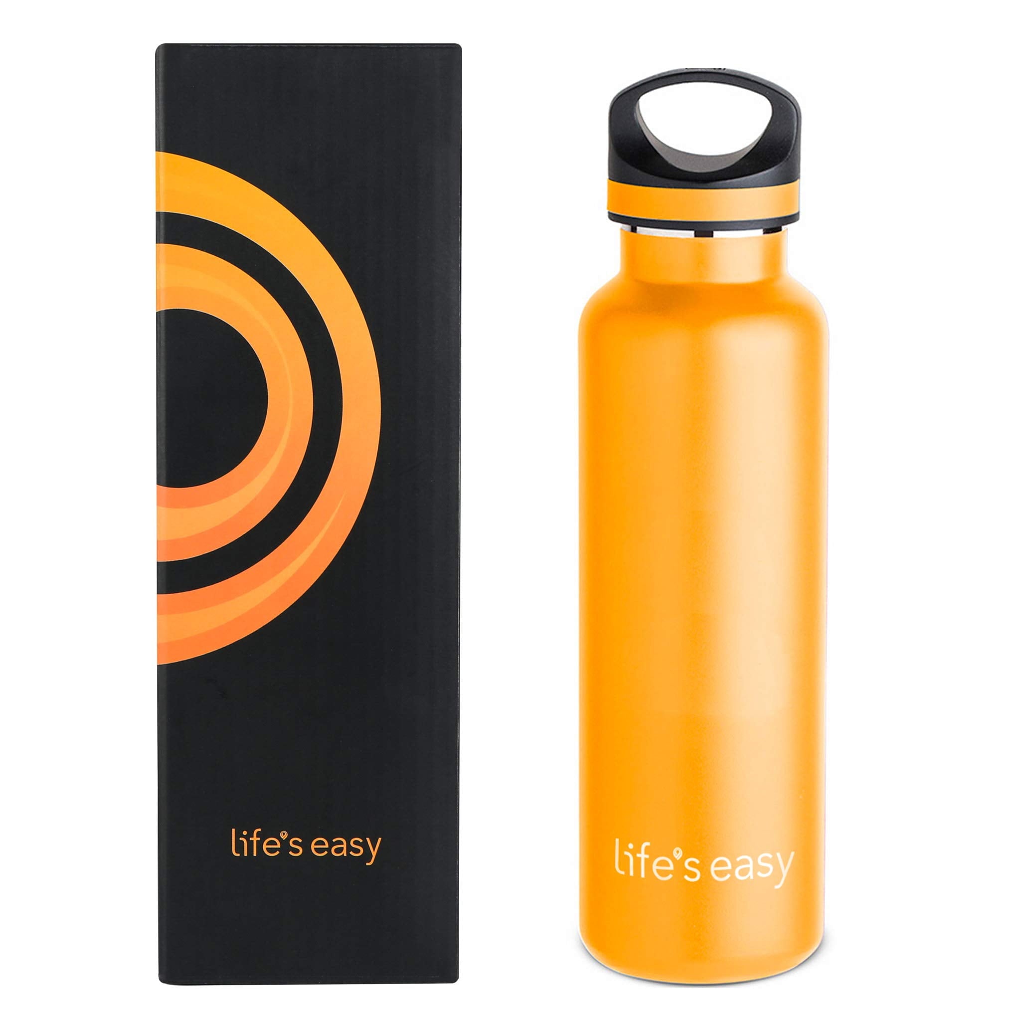 LIFE'S EASY 20 oz. Sports Insulated Water Bottle with Lid. Stainless Steel Vacuum Double Wall Thermo for Modern Hot and Cold Drinks, Simple Metal Hydro Canteen for Travel Men and Women (White) M417D