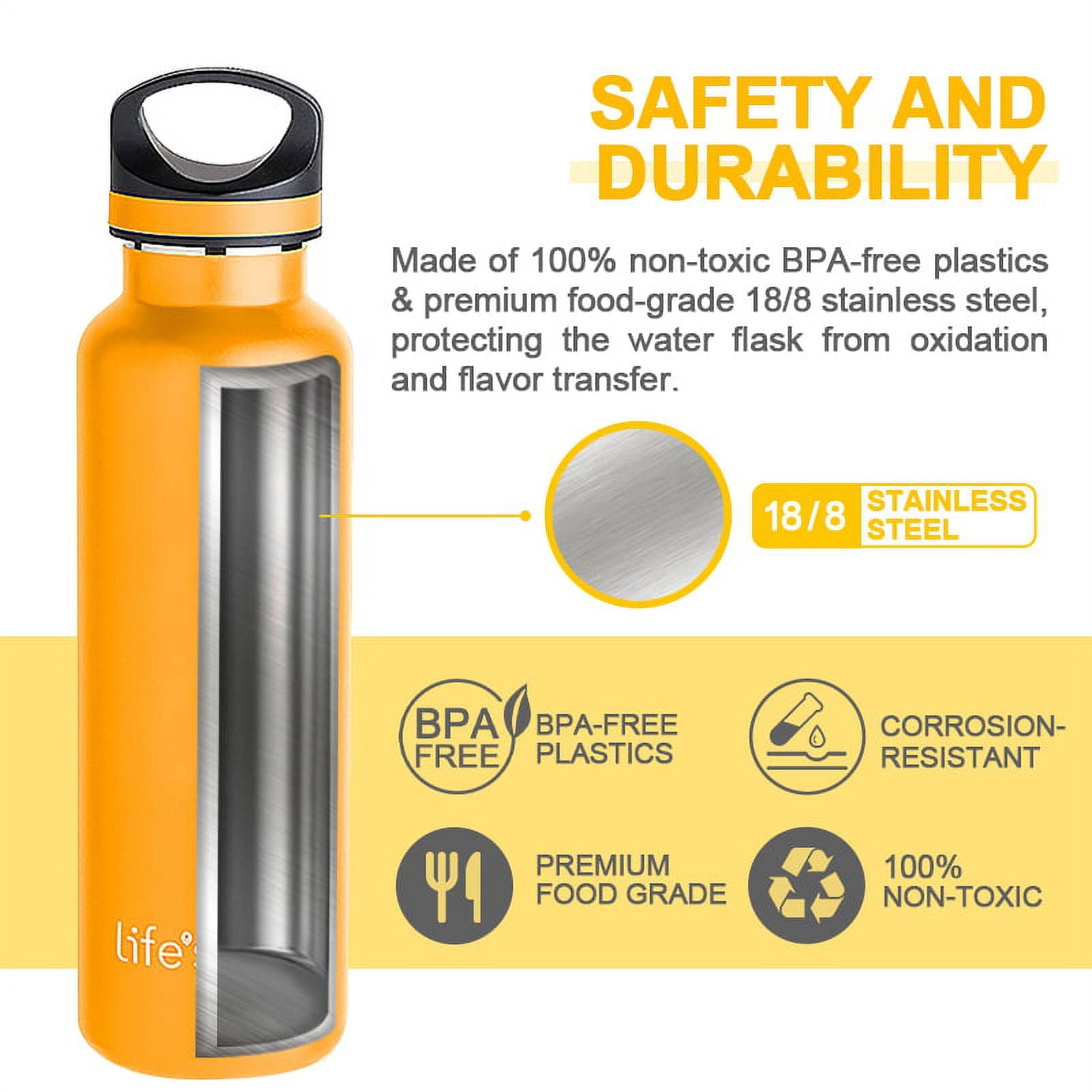 LIFE'S EASY 20 oz. Sports Insulated Water Bottle with Lid. Stainless Steel Vacuum Double Wall Thermo for Modern Hot and Cold Drinks, Simple Metal Hydro Canteen for Travel Men and Women (White) M417D