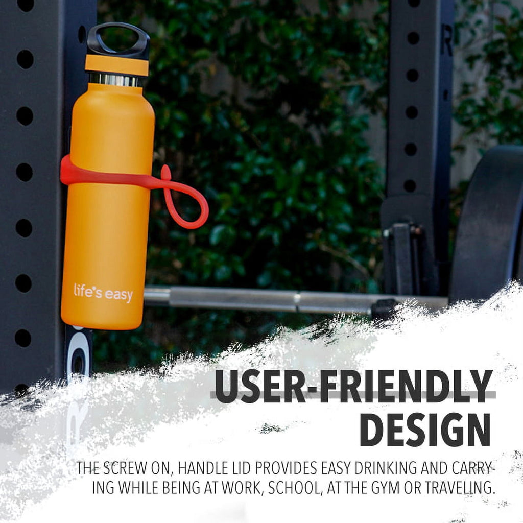 LIFE'S EASY 20 oz. Sports Insulated Water Bottle with Lid. Stainless Steel Vacuum Double Wall Thermo for Modern Hot and Cold Drinks, Simple Metal Hydro Canteen for Travel Men and Women (White) M417D