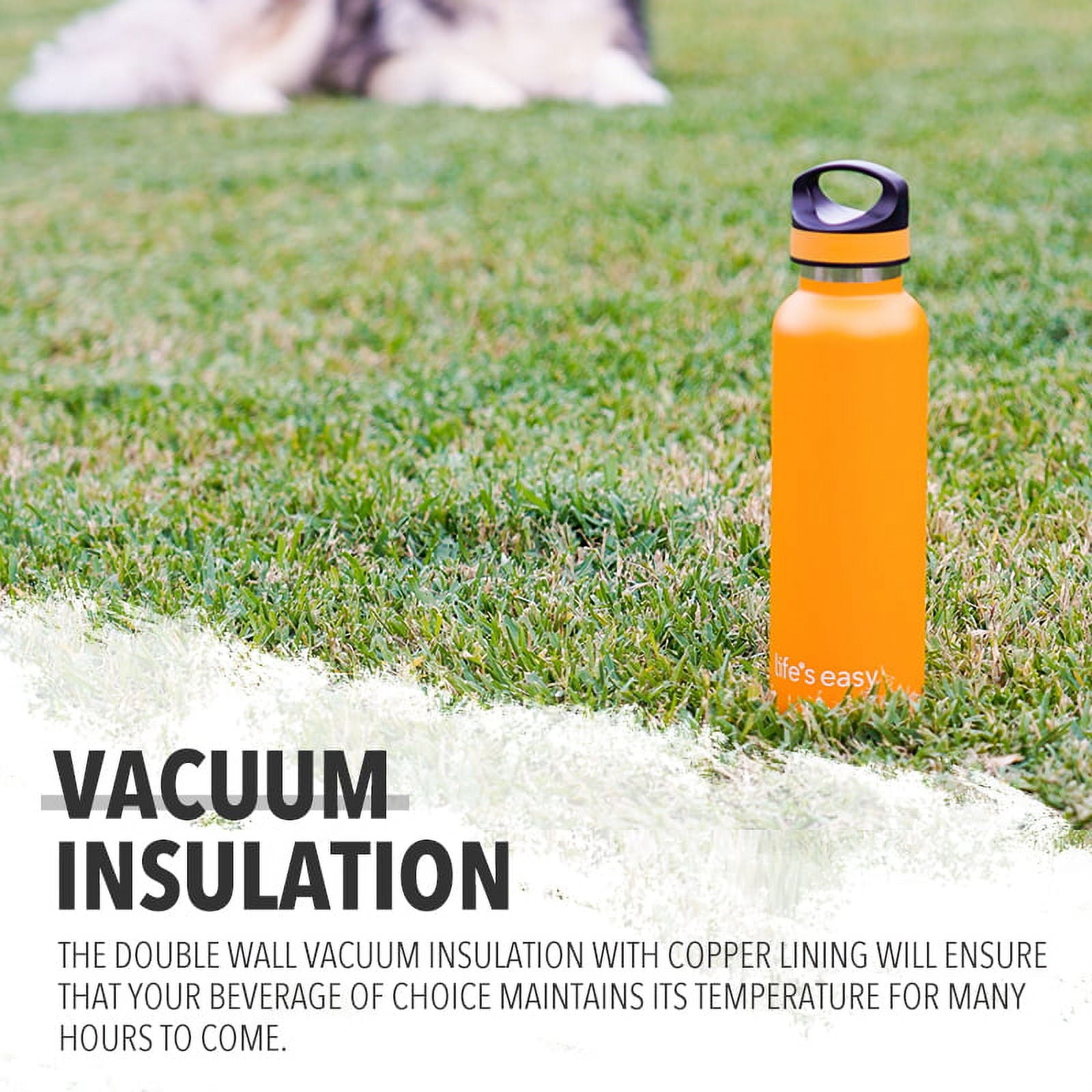 LIFE'S EASY 20 oz. Sports Insulated Water Bottle with Lid. Stainless Steel Vacuum Double Wall Thermo for Modern Hot and Cold Drinks, Simple Metal Hydro Canteen for Travel Men and Women (White) M417D