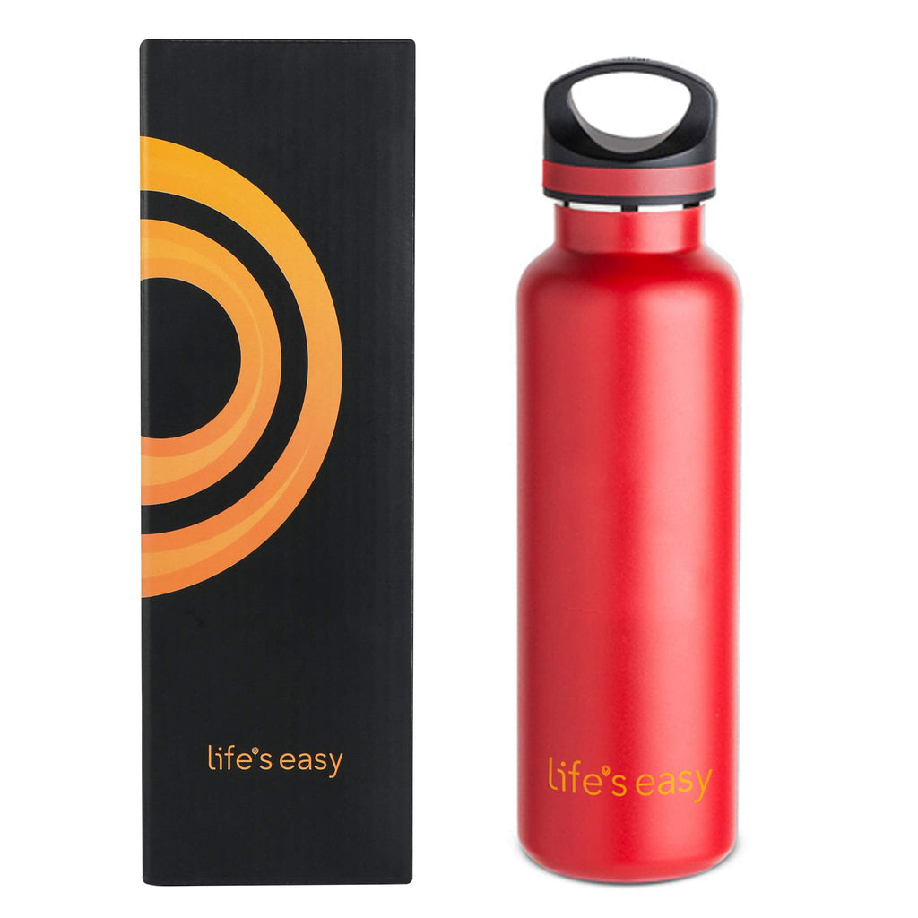 LIFE'S EASY 20 oz. Sports Insulated Water Bottle with Lid. Stainless Steel Vacuum Double Wall Thermo for Modern Hot and Cold Drinks, Simple Metal Hydro Canteen for Travel Men and Women (White) M417D