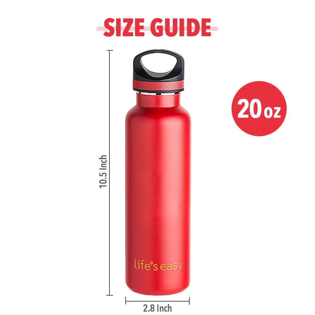 LIFE'S EASY 20 oz. Sports Insulated Water Bottle with Lid. Stainless Steel Vacuum Double Wall Thermo for Modern Hot and Cold Drinks, Simple Metal Hydro Canteen for Travel Men and Women (White) M417D