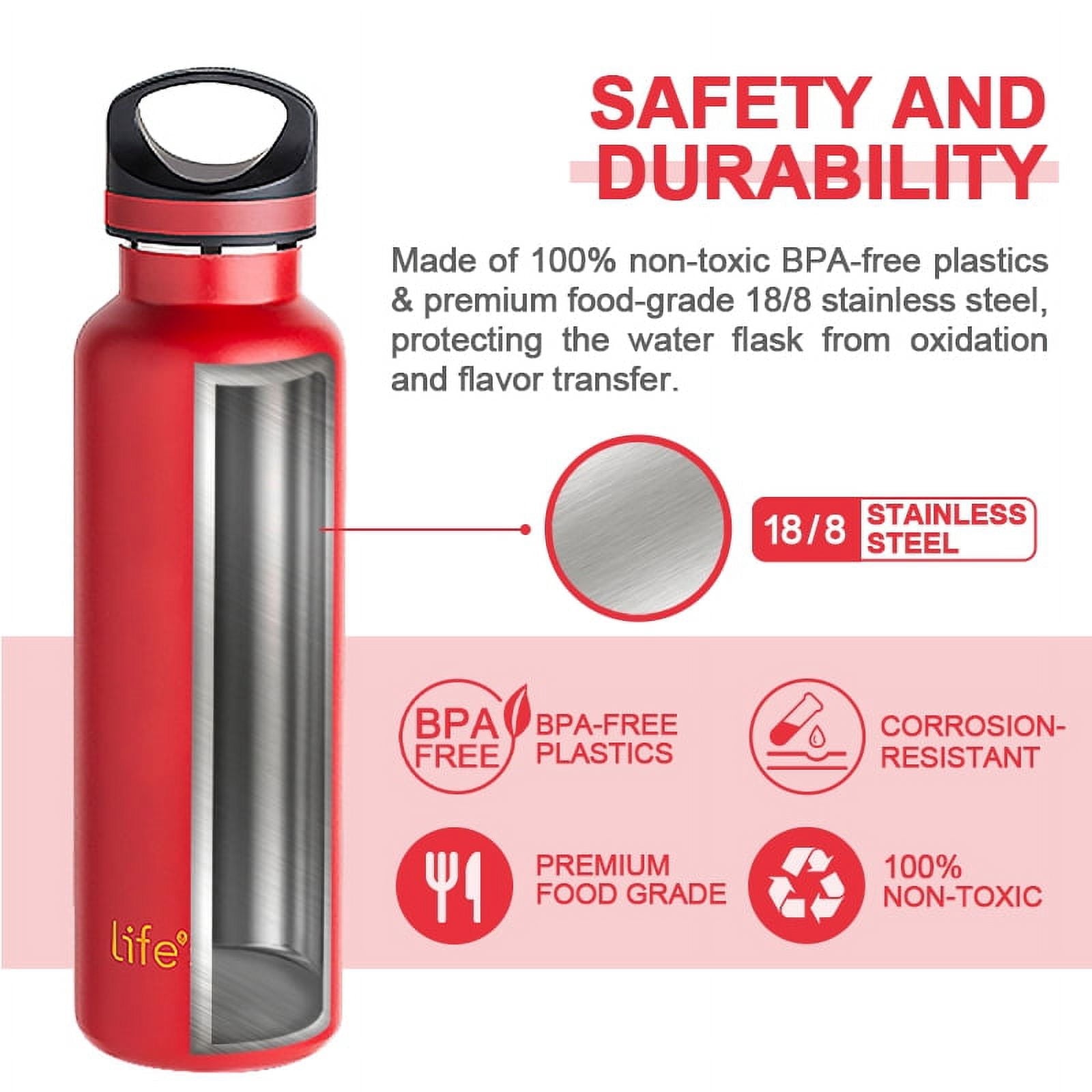 LIFE'S EASY 20 oz. Sports Insulated Water Bottle with Lid. Stainless Steel Vacuum Double Wall Thermo for Modern Hot and Cold Drinks, Simple Metal Hydro Canteen for Travel Men and Women (White) M417D