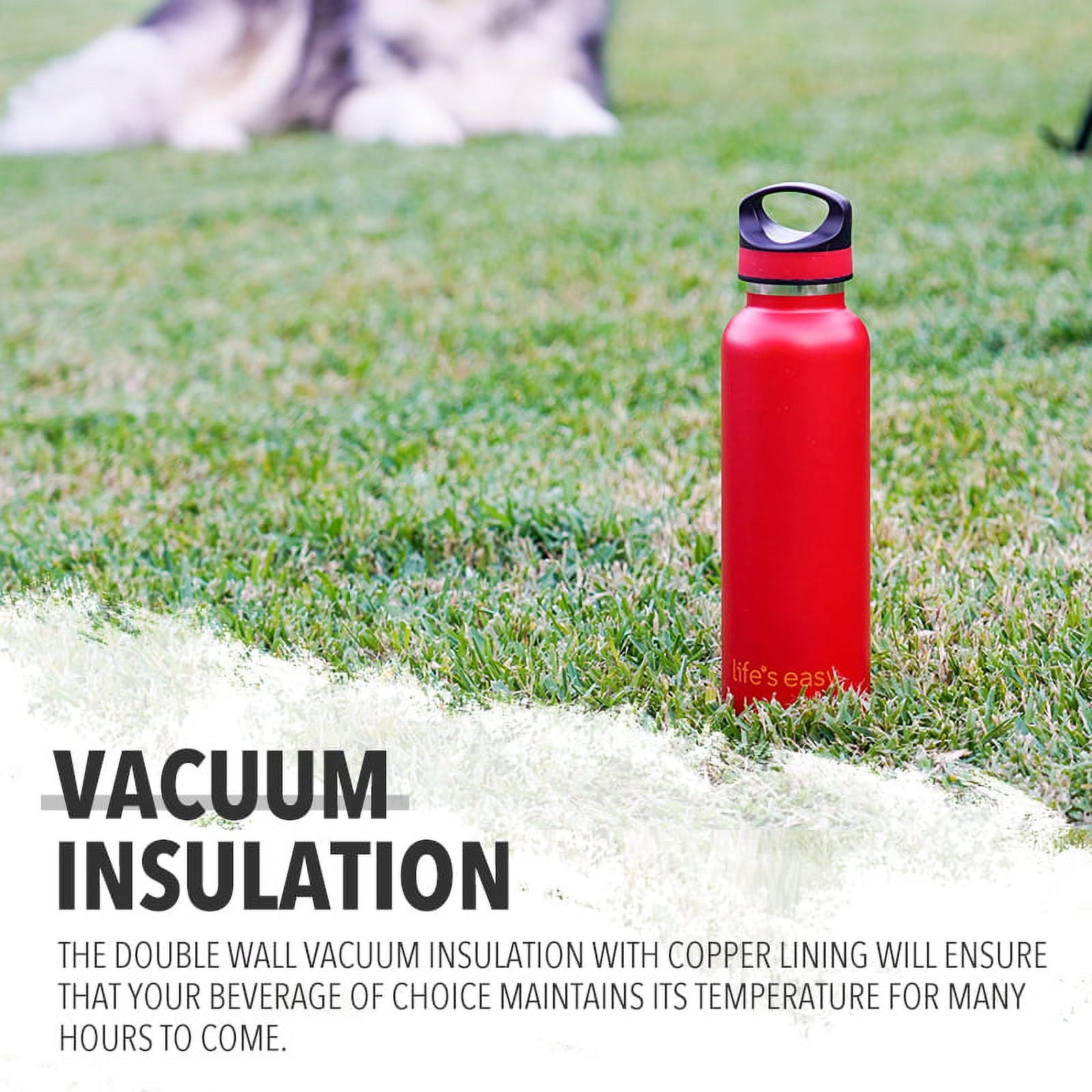 LIFE'S EASY 20 oz. Sports Insulated Water Bottle with Lid. Stainless Steel Vacuum Double Wall Thermo for Modern Hot and Cold Drinks, Simple Metal Hydro Canteen for Travel Men and Women (White) M417D