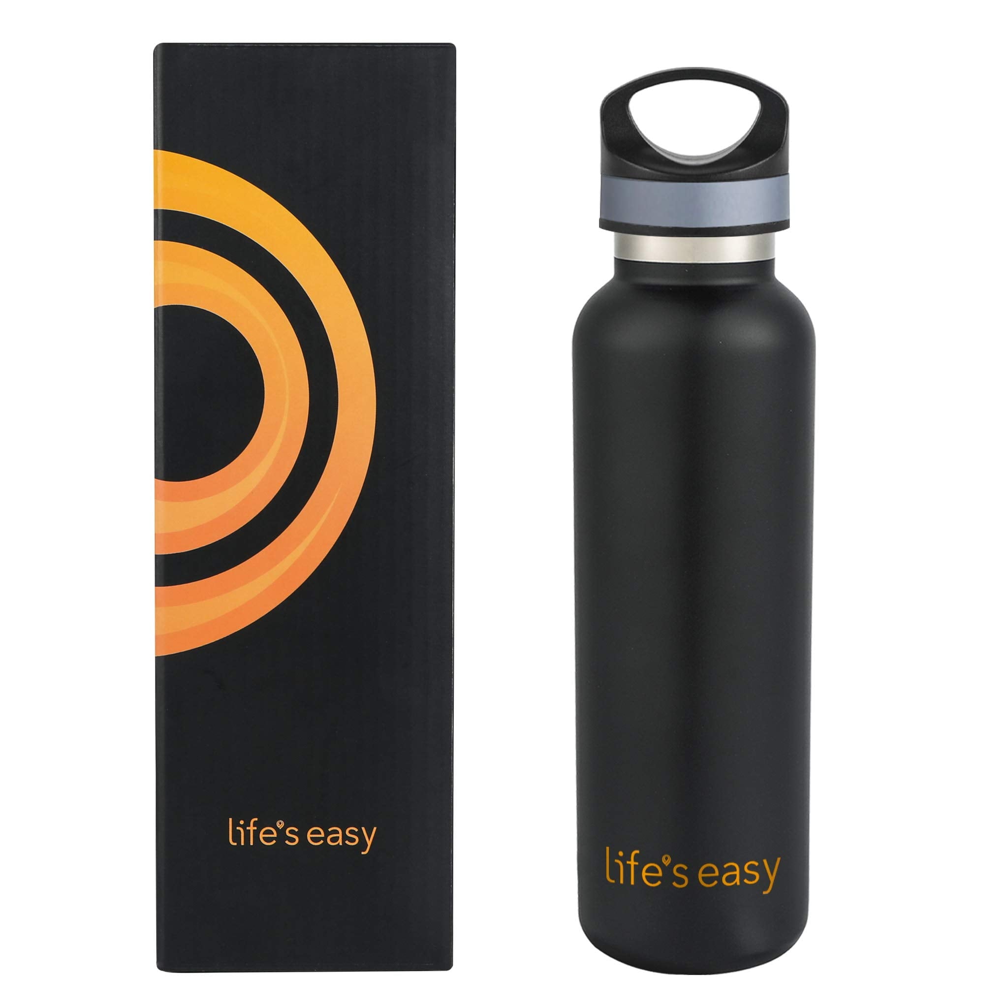 LIFE'S EASY 20 oz. Sports Insulated Water Bottle with Lid. Stainless Steel Vacuum Double Wall Thermo for Modern Hot and Cold Drinks, Simple Metal Hydro Canteen for Travel Men and Women (White) M417D